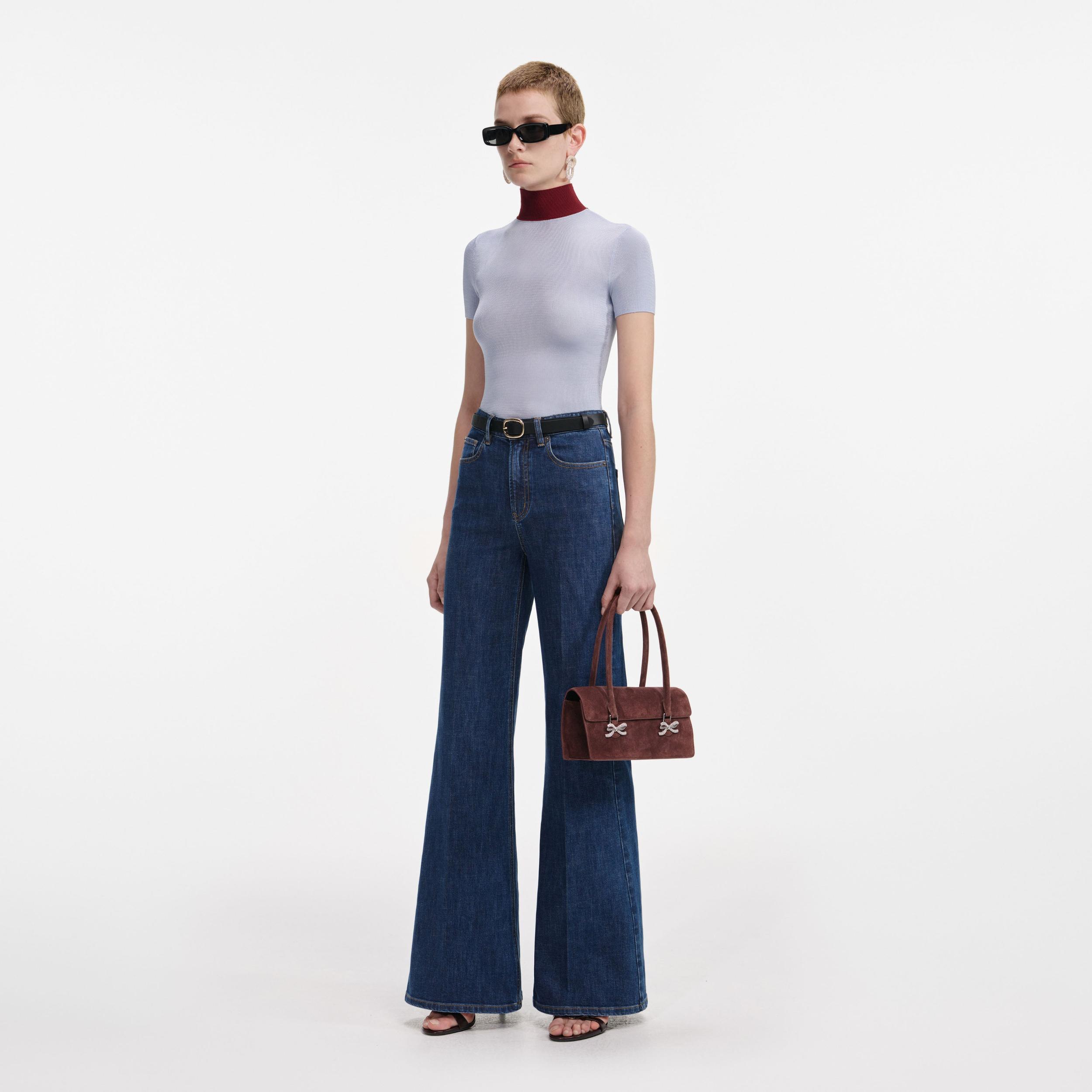 Blue Viscose Knit Short Sleeve Top Product Image