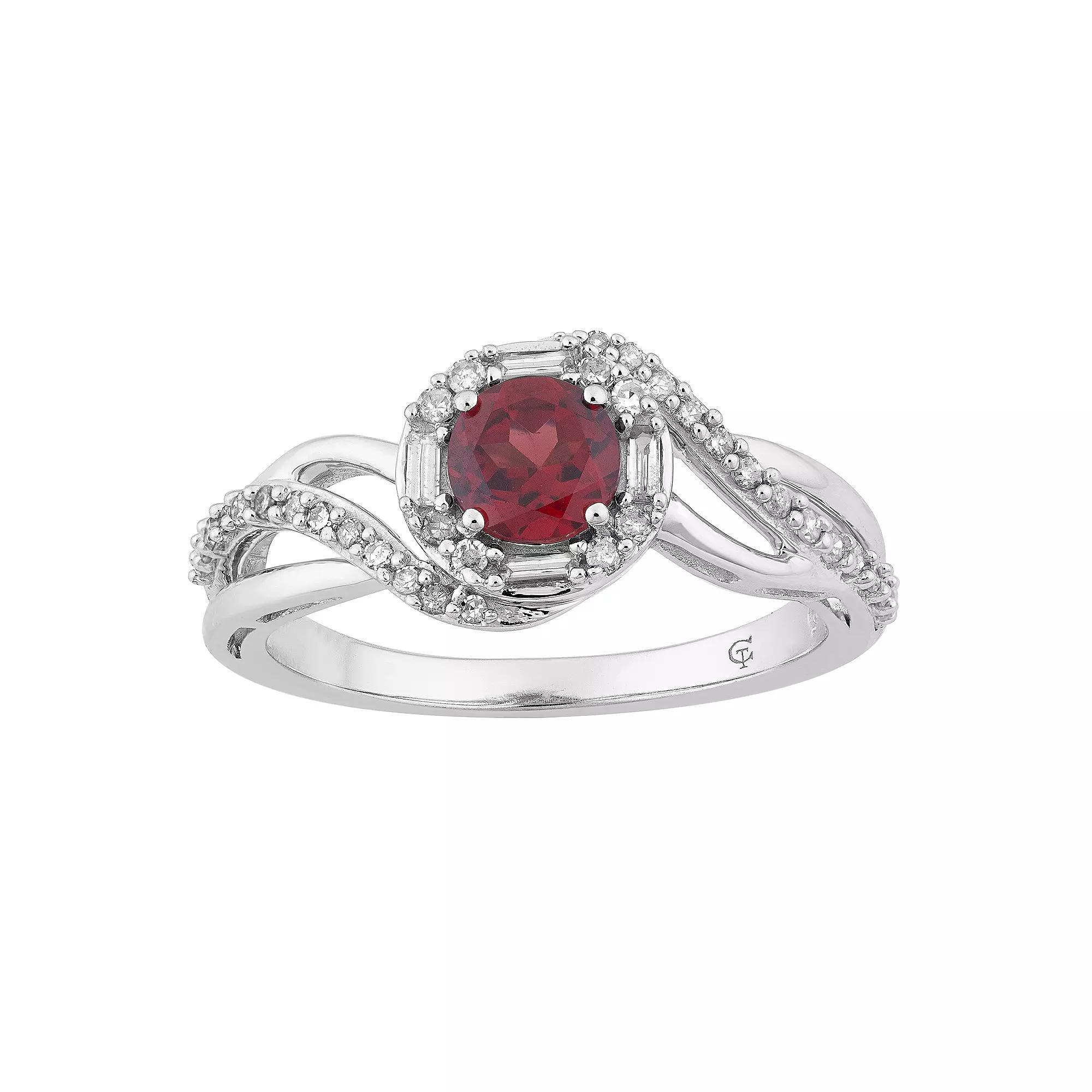 10k White Gold Garnet & 1/4 Carat T.W. Diamond Swirl Ring, Women's, Size: 8, 10k Whgold Product Image
