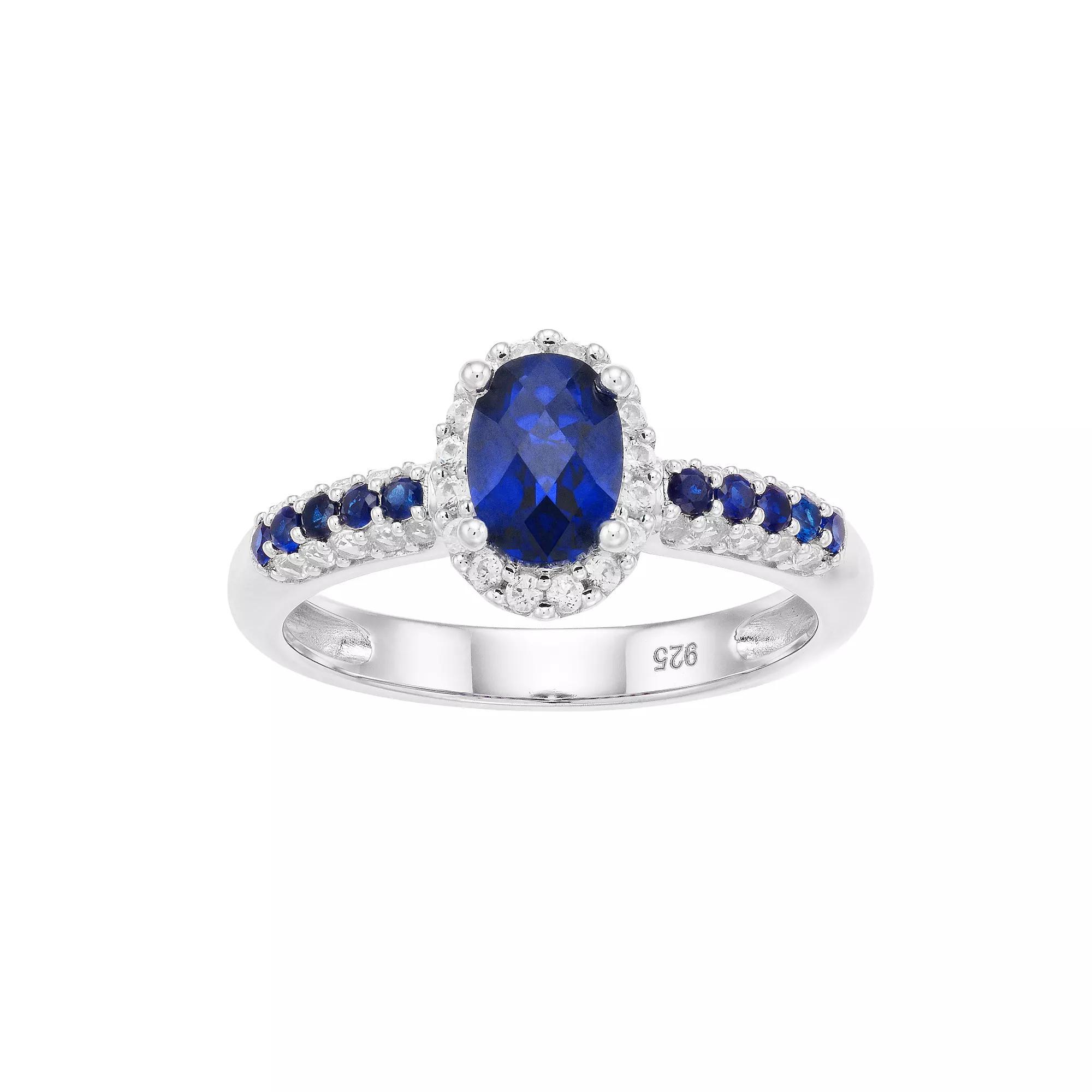 Sterling Silver Lab-Created Blue & White Oval Halo Ring, Women's, Size: 8, Silvertone Product Image