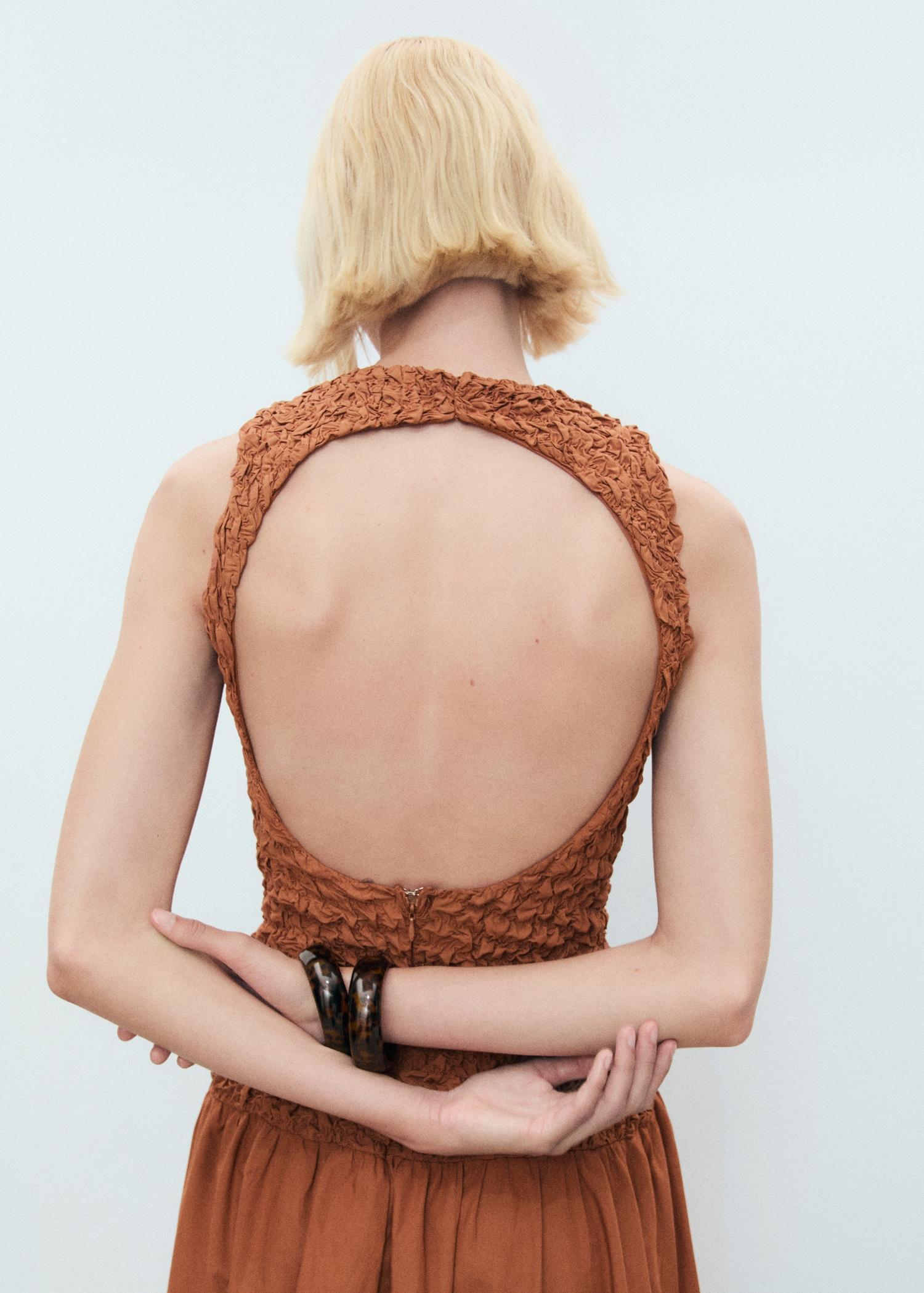 Combined open-back textured dress - Women | MANGO USA Product Image