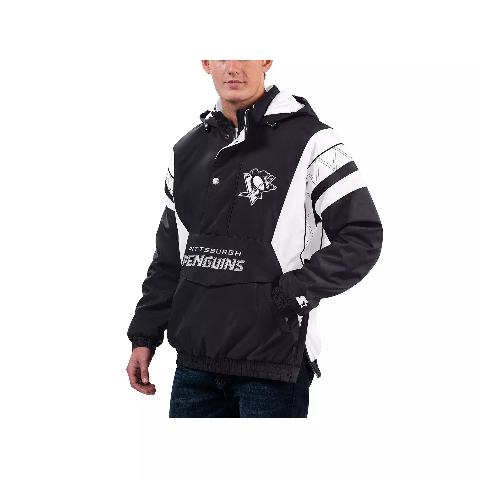 Men's Starter x NHL Black Ice Black/White Pittsburgh Penguins Home Team Half-Zip Pullover Hoodie, Size: Medium Product Image