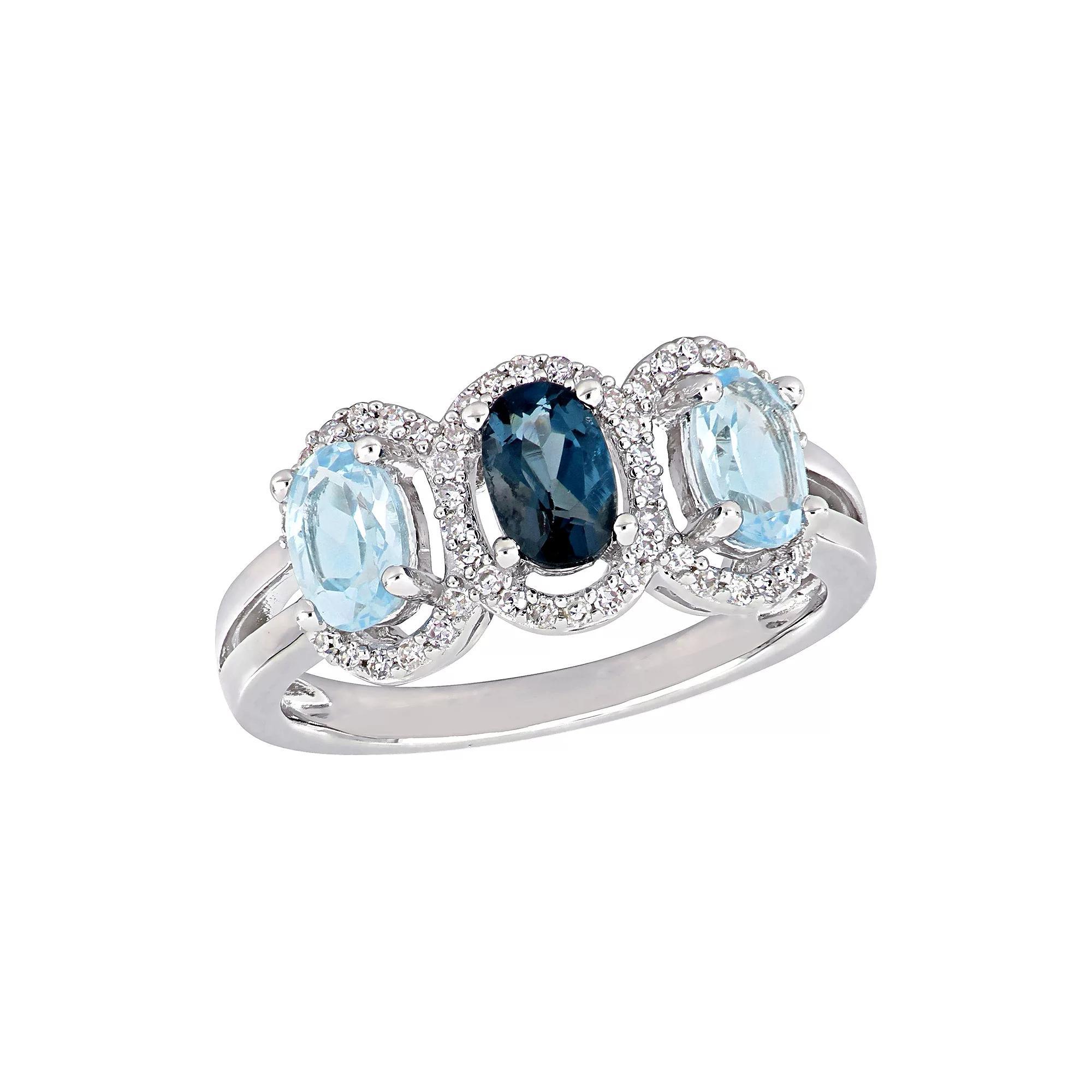 Stella Grace Sterling Sliver Blue Topaz & 1/5 Carat T.W. Halo Ring, Womens Silvertone Product Image