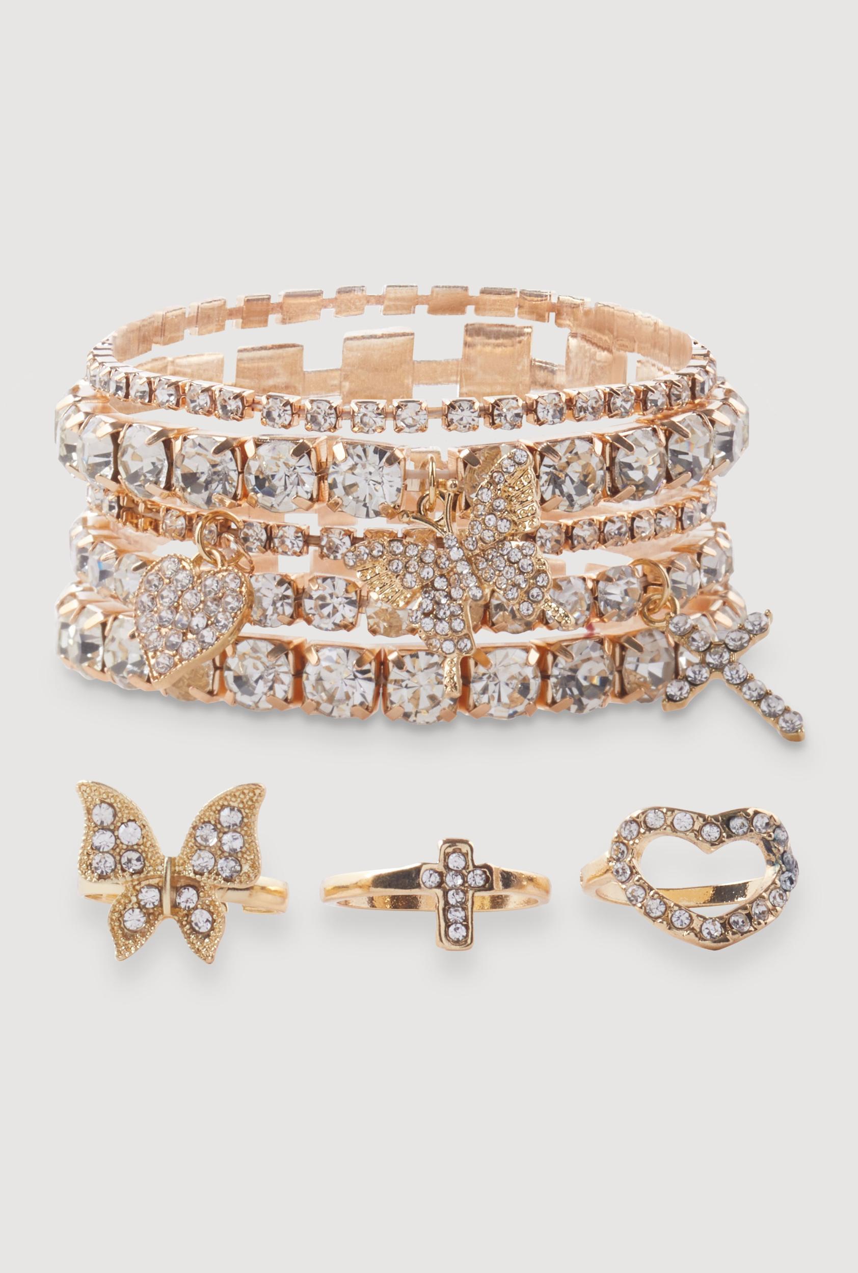 Cubic Zirconia Charm Stretch Bracelets with Rings Female Product Image