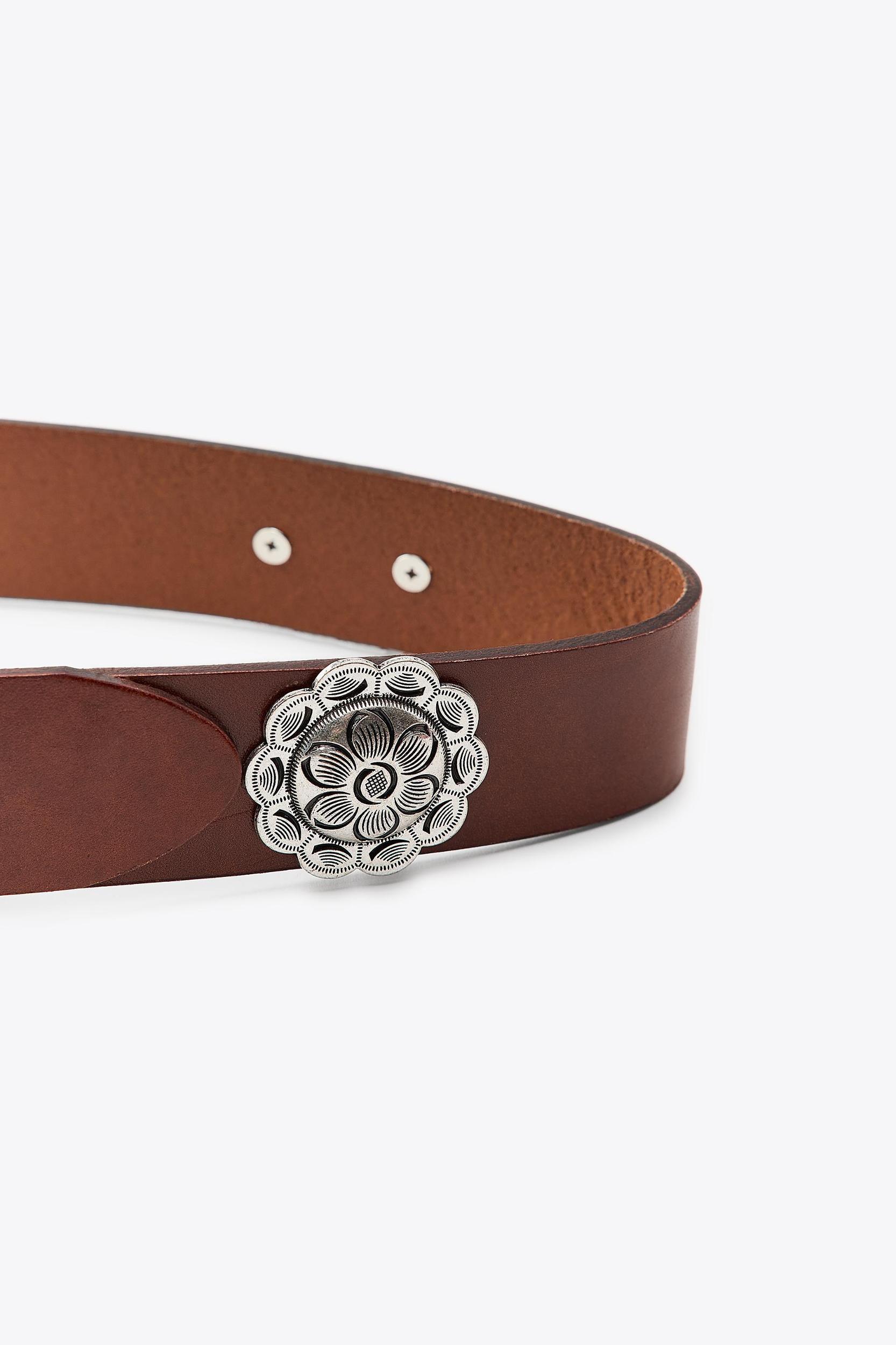 LEATHER BELT WITH METAL FLOWER Product Image