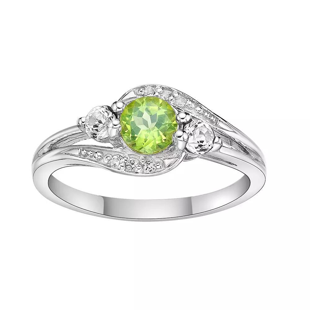 Gemminded Sterling Silver Peridot, White Topaz and Lab-Created White Sapphire Ring, Women's, Size: 6 Product Image