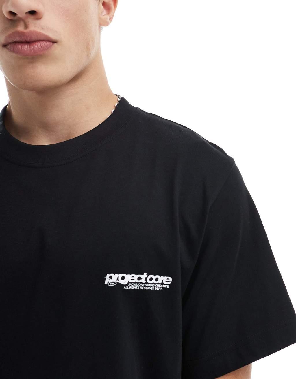 Jack & Jones oversized T-shirt with text backprint in black Product Image