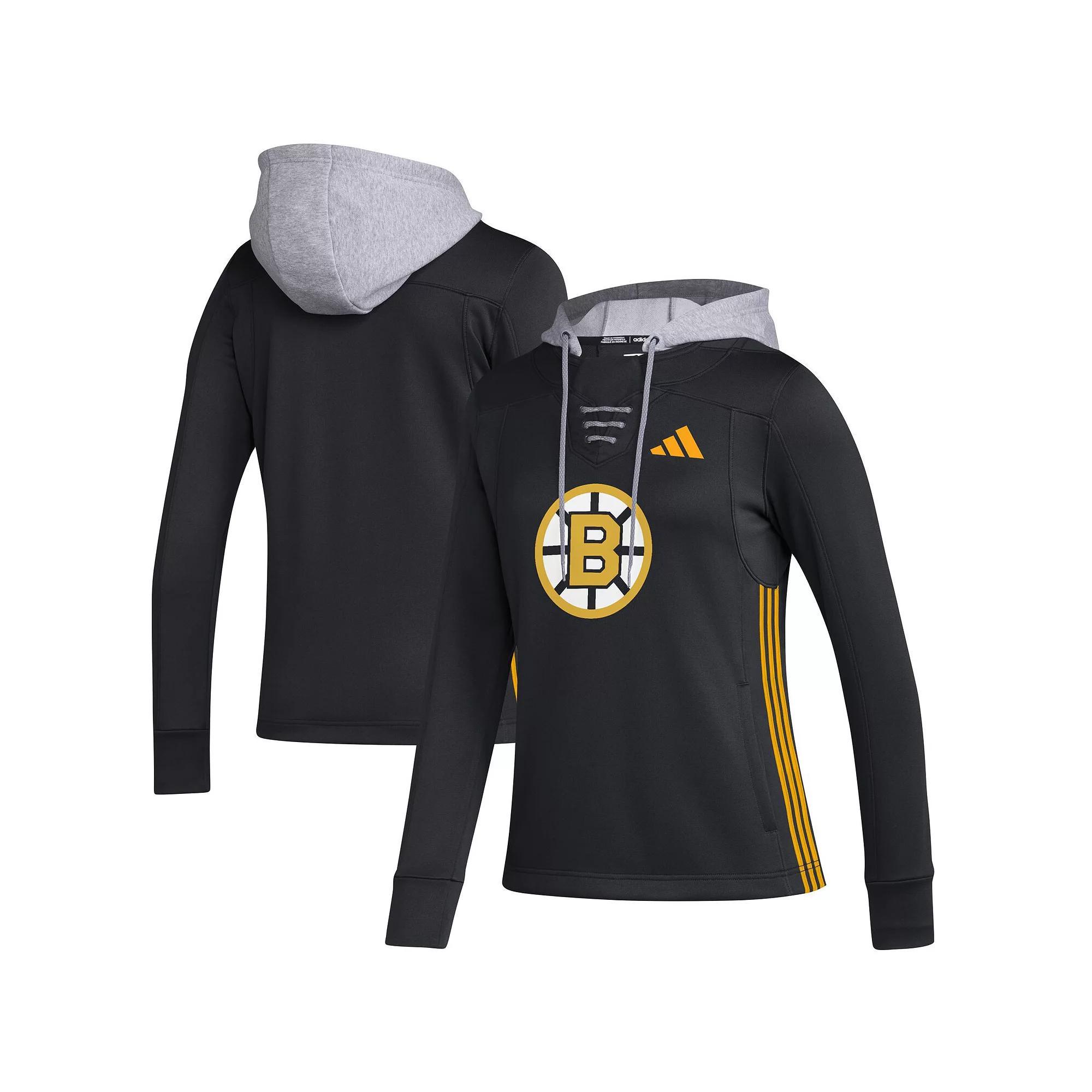 Women's adidas Black Boston Bruins Refresh Skate Lace AEROREADY Pullover Hoodie, Size: 2XL Product Image