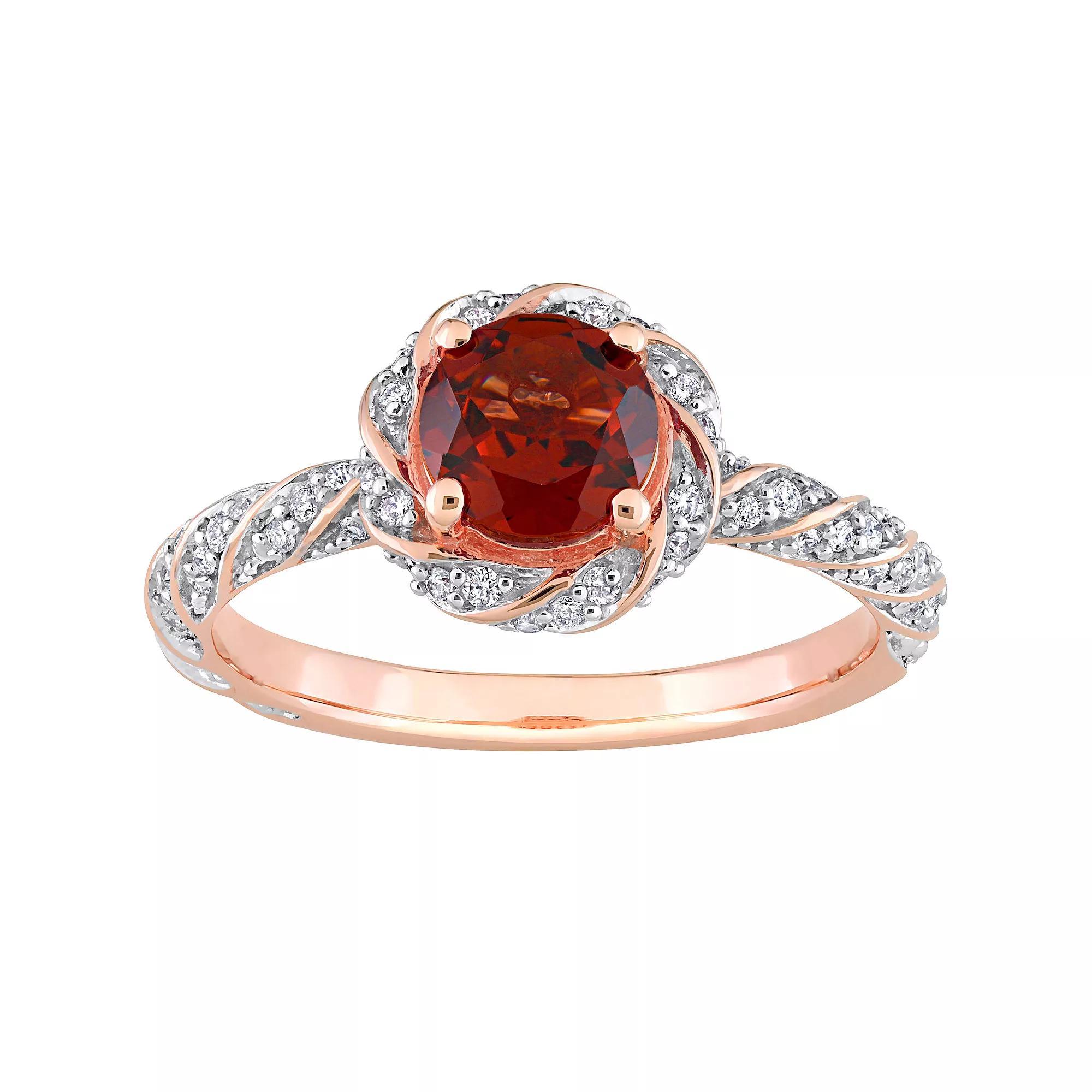 Stella Grace 14k Rose Gold Garnet & 1/4 Carat T.W. Diamond Halo Vintage Ring, Women's, Size: 10 Product Image