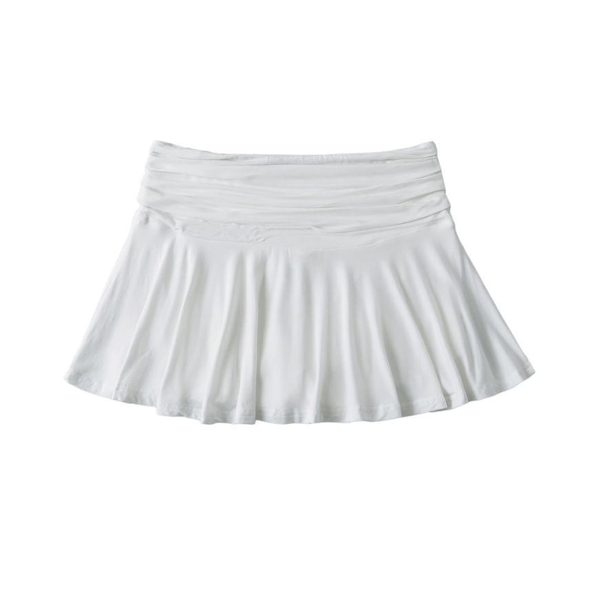 High Rise Plain Ruched A-Line Mini Skirt Product Image