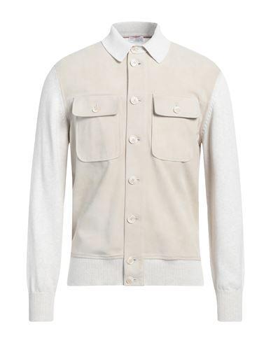 BRUNELLO CUCINELLI Man Cardigan Beige Size 3xl Cotton, Leather Product Image