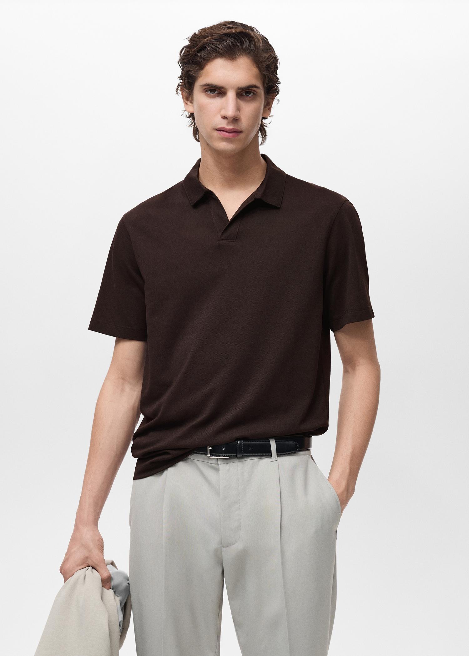 Slim-fit cotton-piqué polo shirt - Men | MANGO USA Product Image