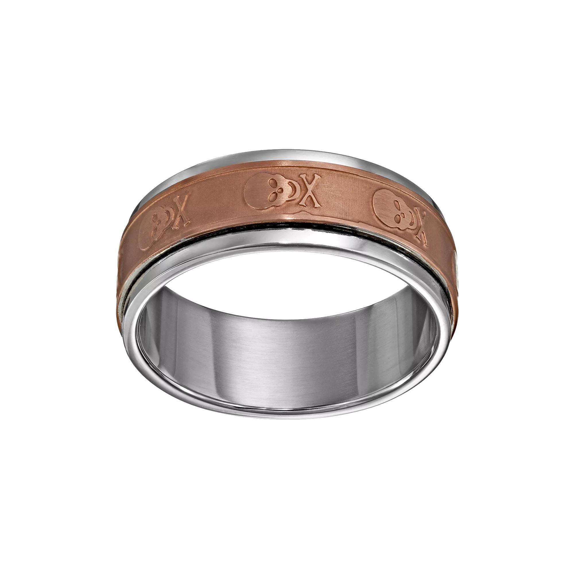 Two Tone Stainless Steel Skull Spinner Band - Men, Mens Brown Product Image