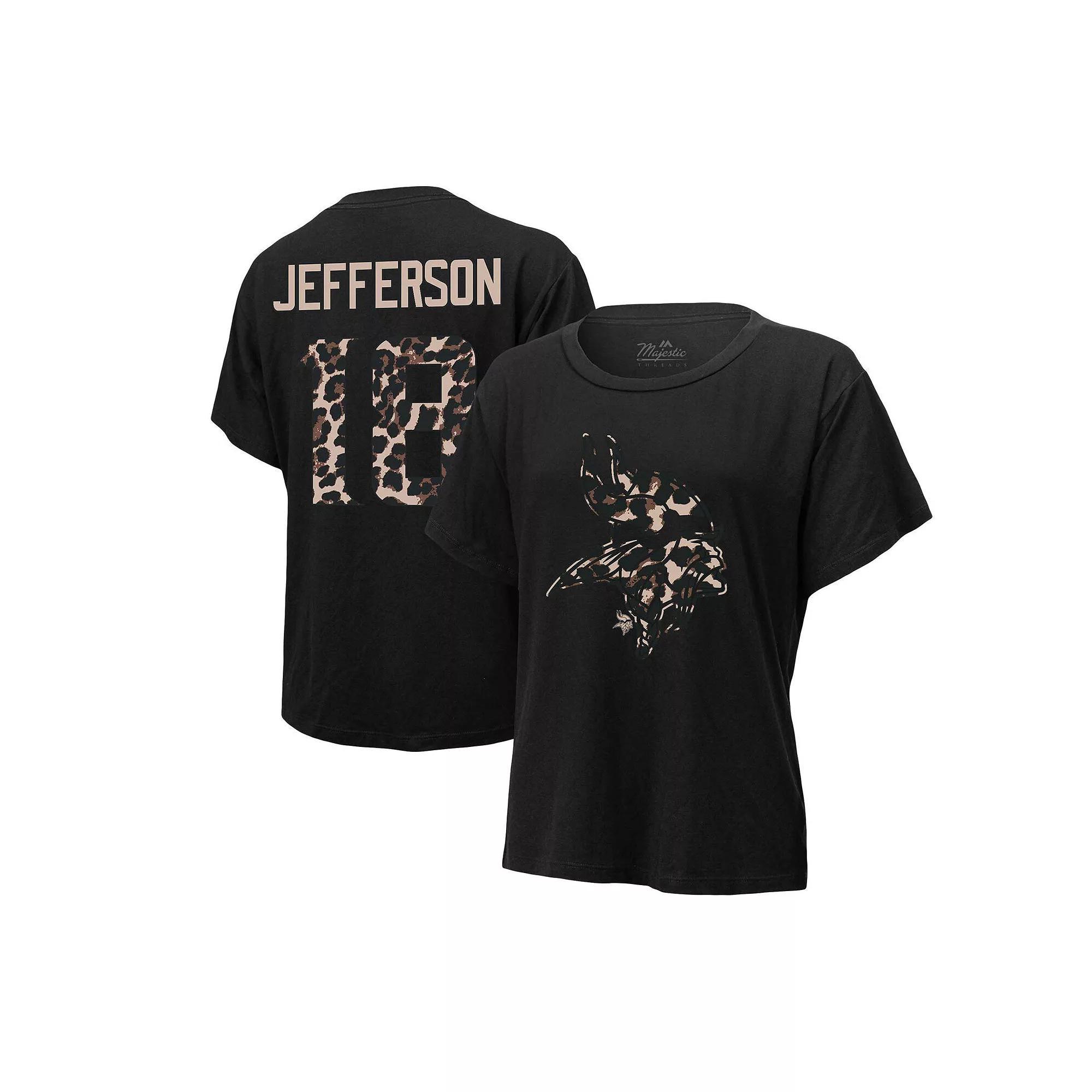 Women's Majestic Threads Justin Jefferson Black Minnesota Vikings Leopard Player Name & Number T-Shirt, Size: Small Product Image
