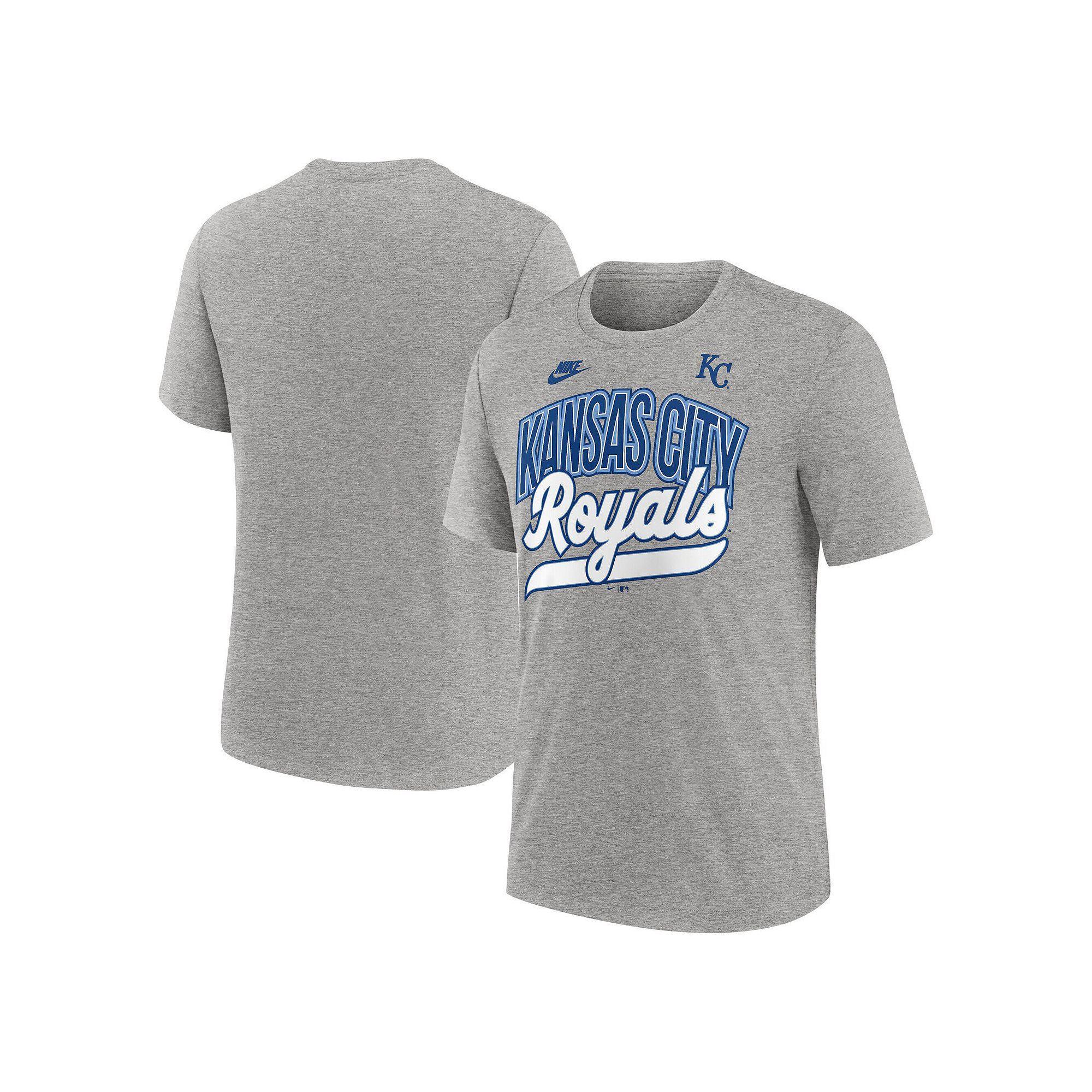 Men's Nike Heather Gray Kansas City Royals Cooperstown Collection Retro Tri-Blend T-Shirt, Size: 2XL, Grey Product Image