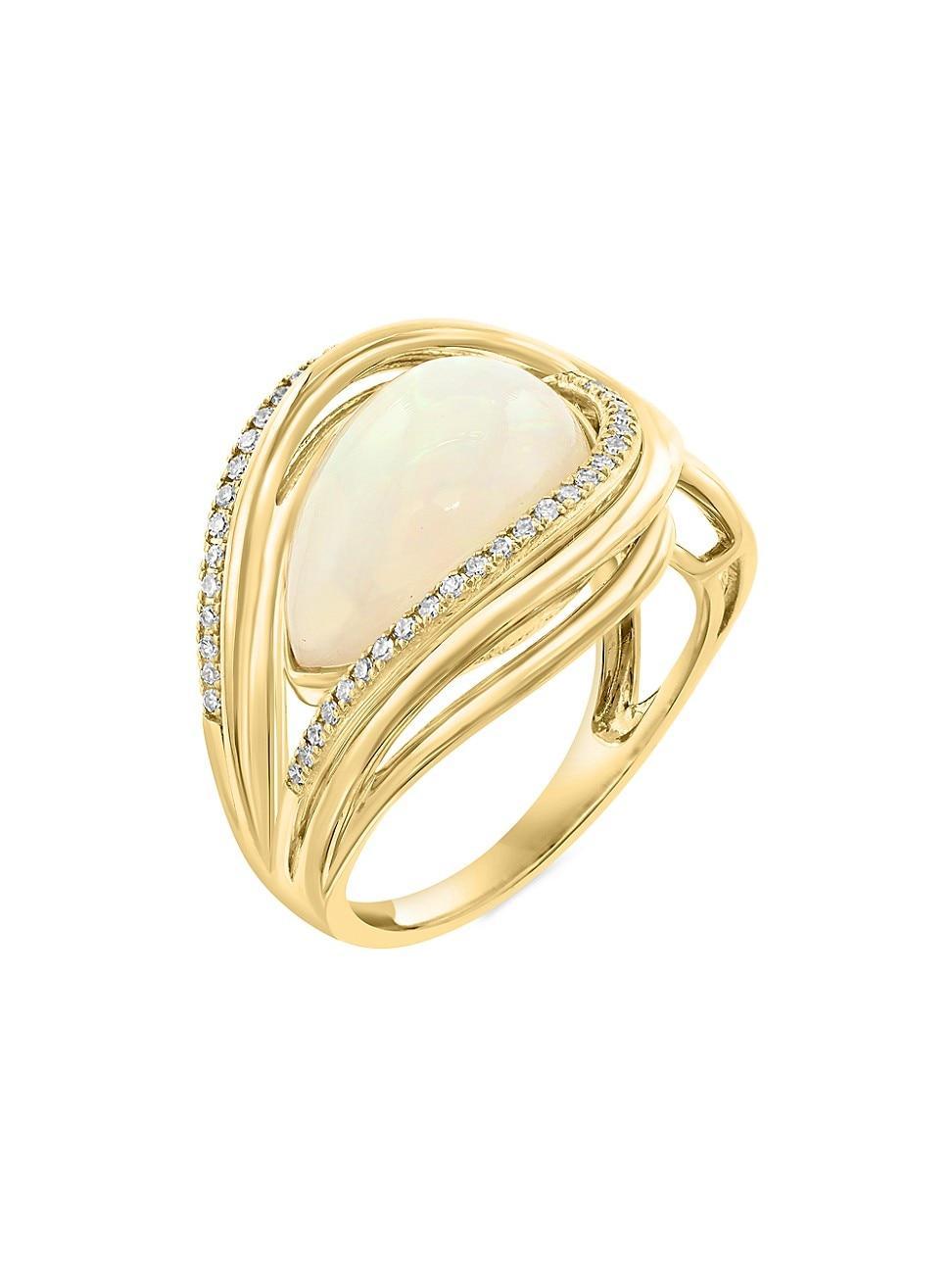 Womens 14K Yellow Gold, Ethiopian Opal & 0.16 TCW Diamond Ring Product Image
