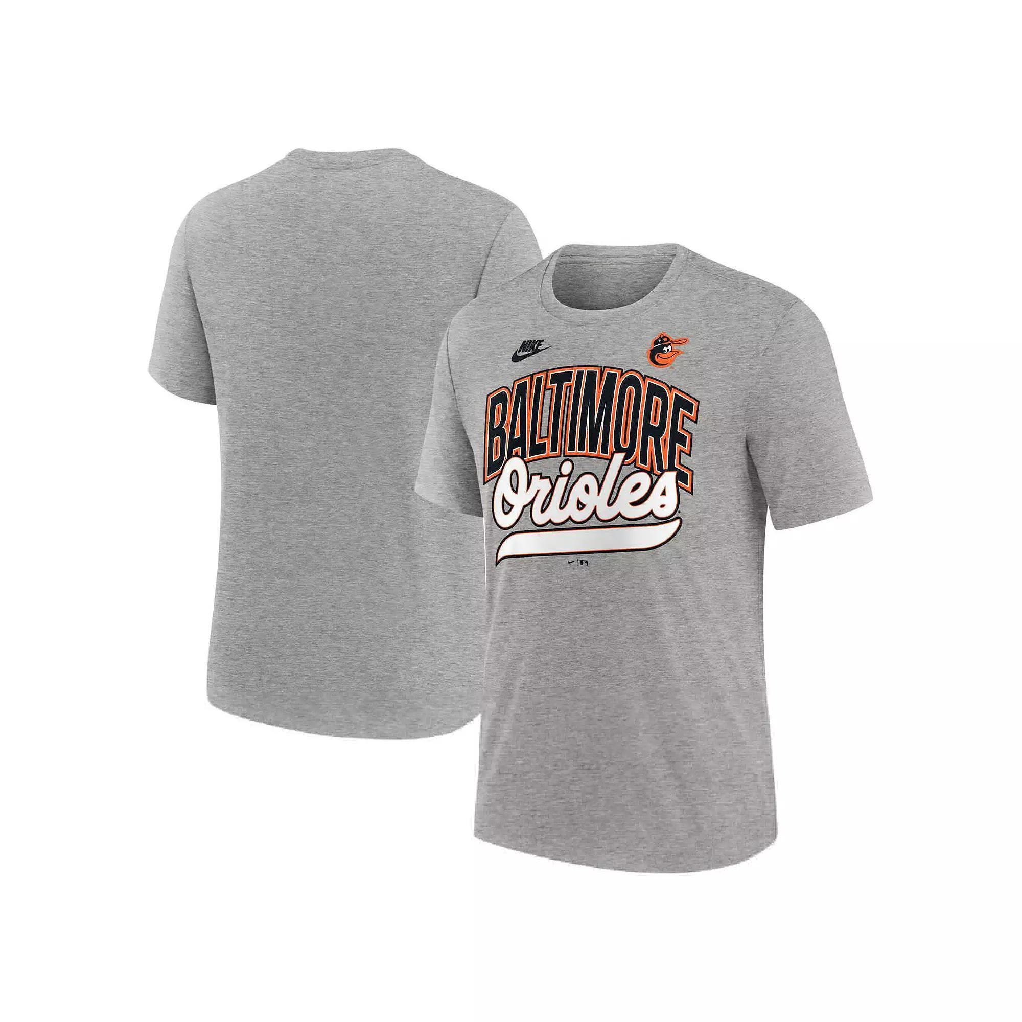 Men's Nike Heather Gray Baltimore Orioles Cooperstown Collection Retro Tri-Blend T-Shirt, Size: XL, Grey Product Image
