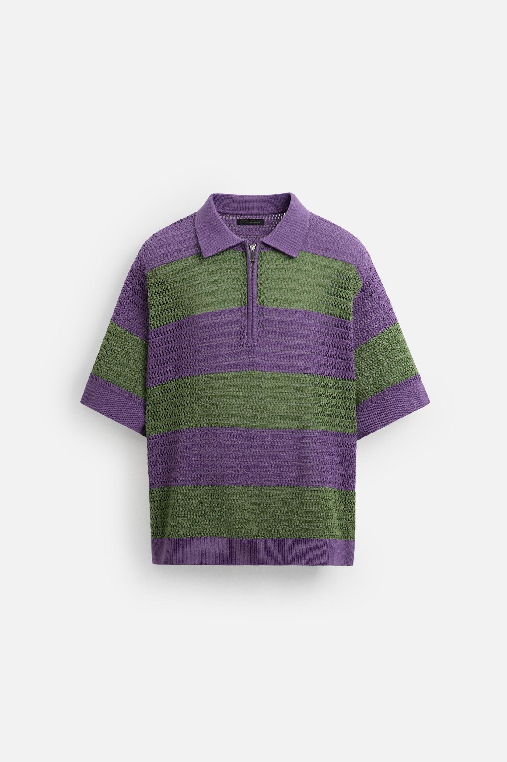 TEXTURED STRIPED KNIT POLO Product Image