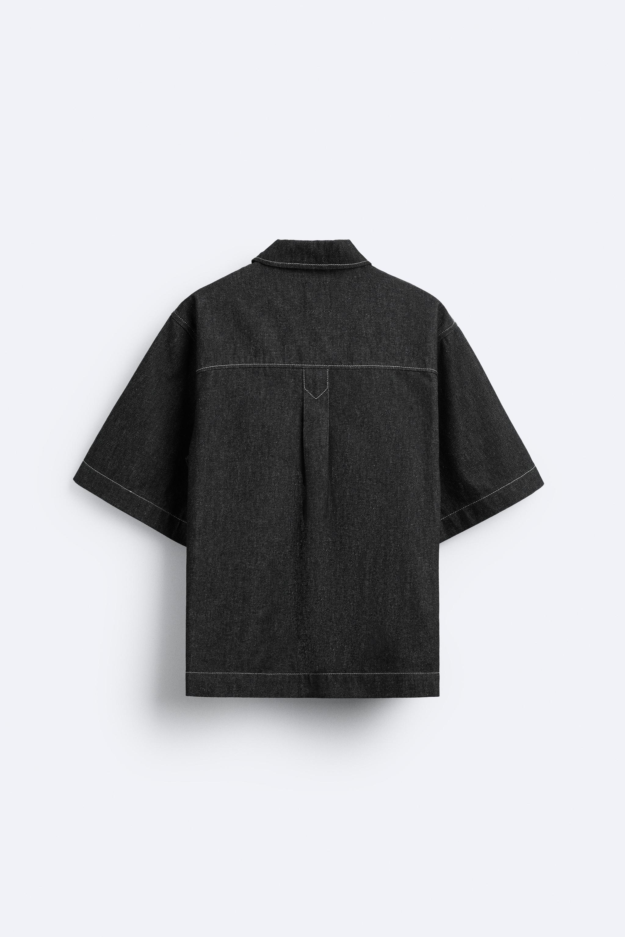 CONTRAST TOPSTITCHED DENIM SHIRT Product Image