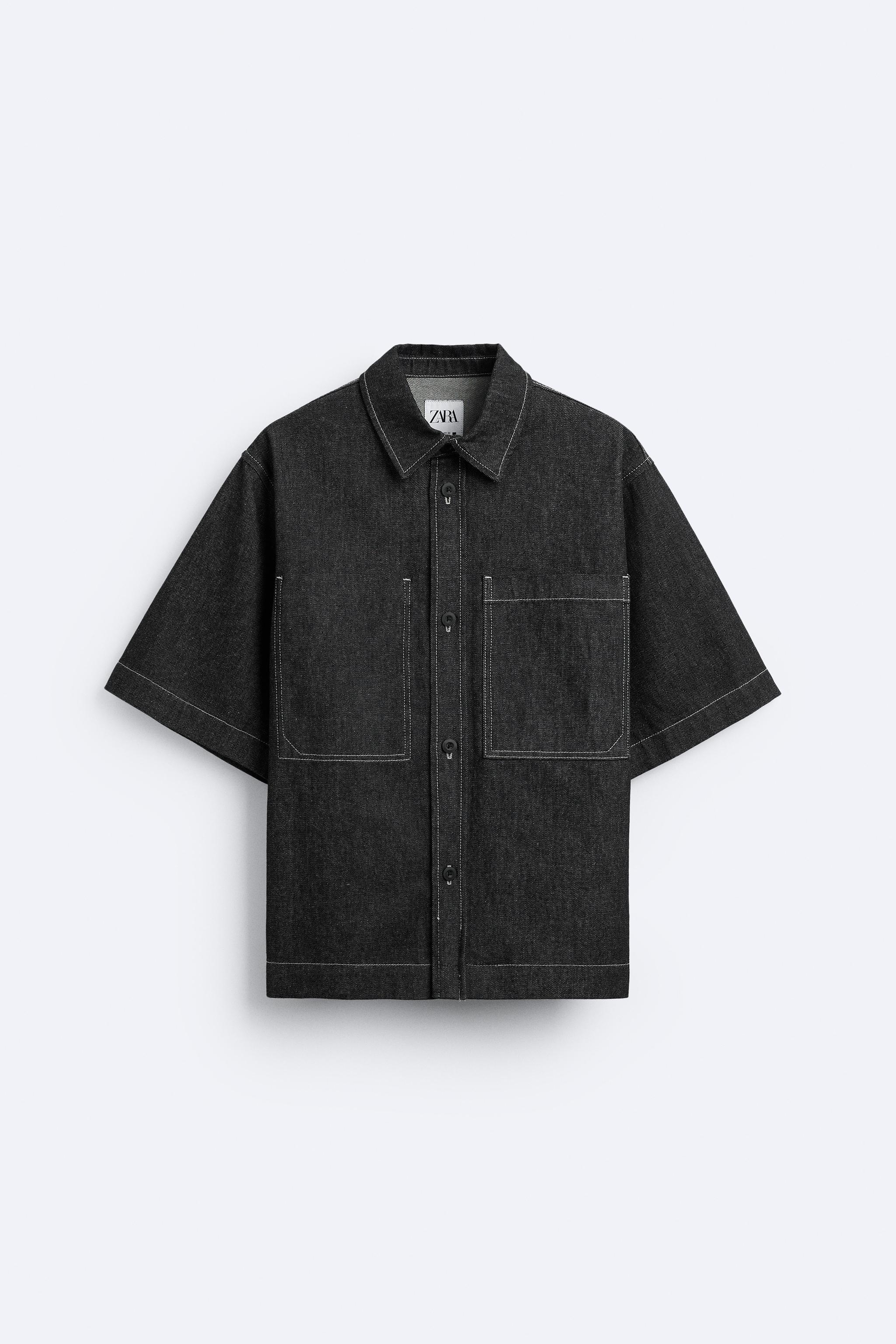 CONTRAST TOPSTITCHED DENIM SHIRT Product Image