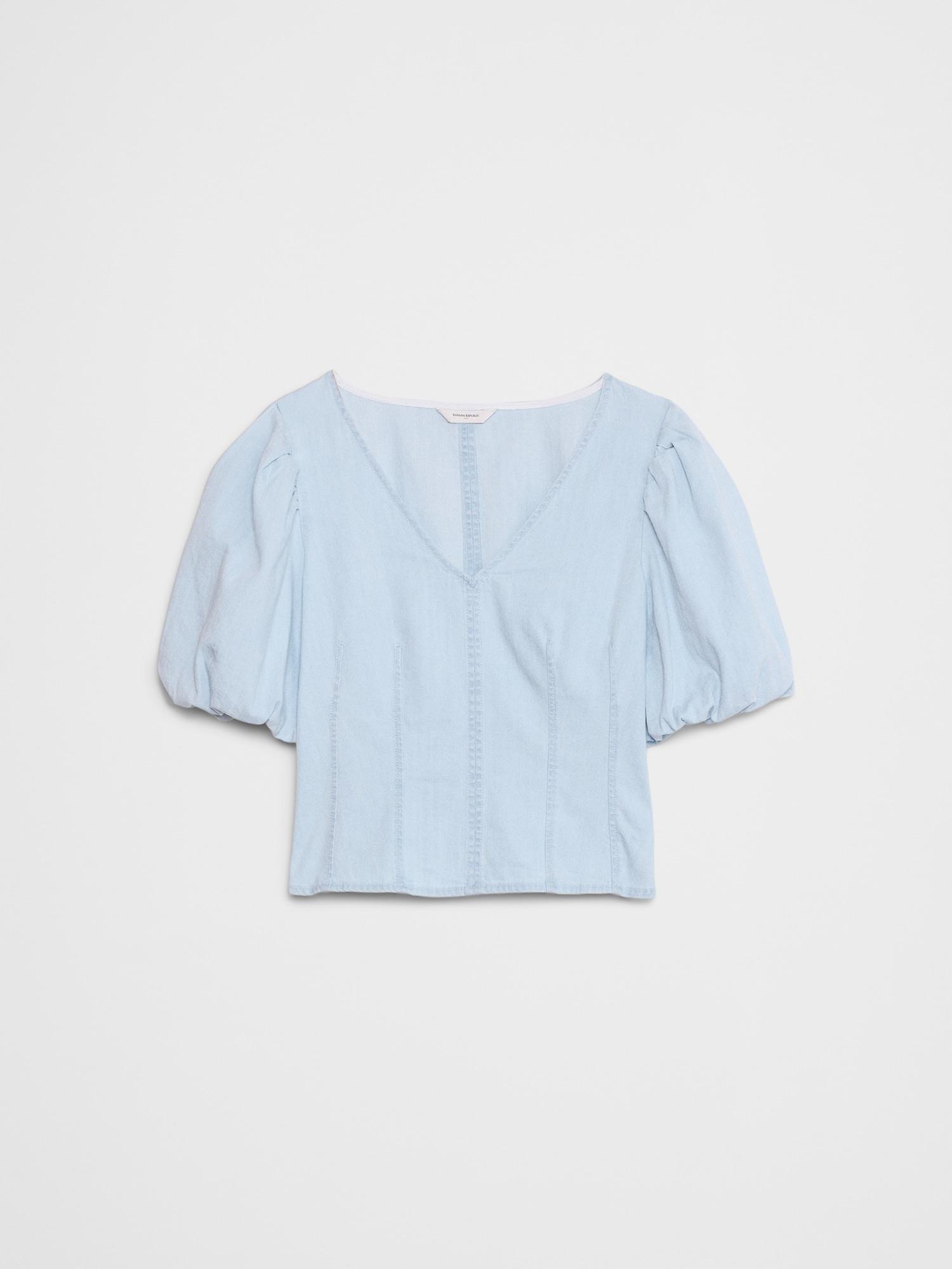 Bubble-Sleeve Seamed Poplin Top Product Image