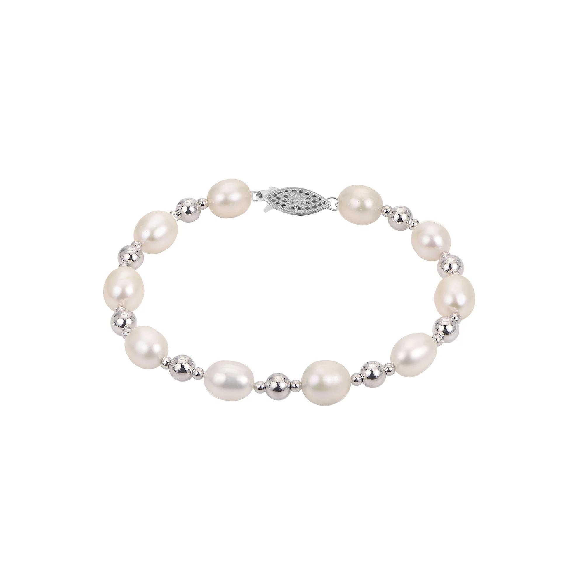 PearLustre by Imperial Sterling Silver Freshwater Cultured Pearl Station Bracelet, Womens Product Image