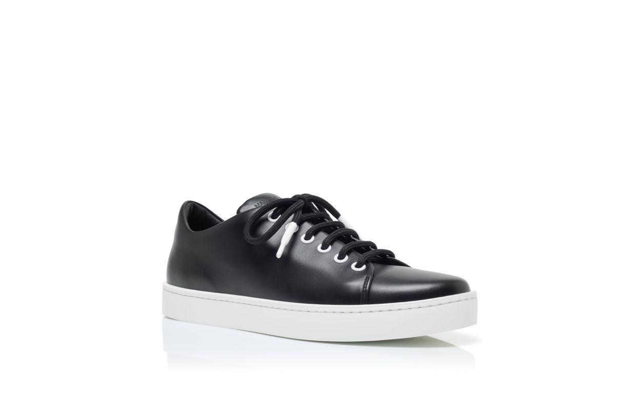 SEMANADA Black Calf Leather Lace-Up Sneakers  Product Image
