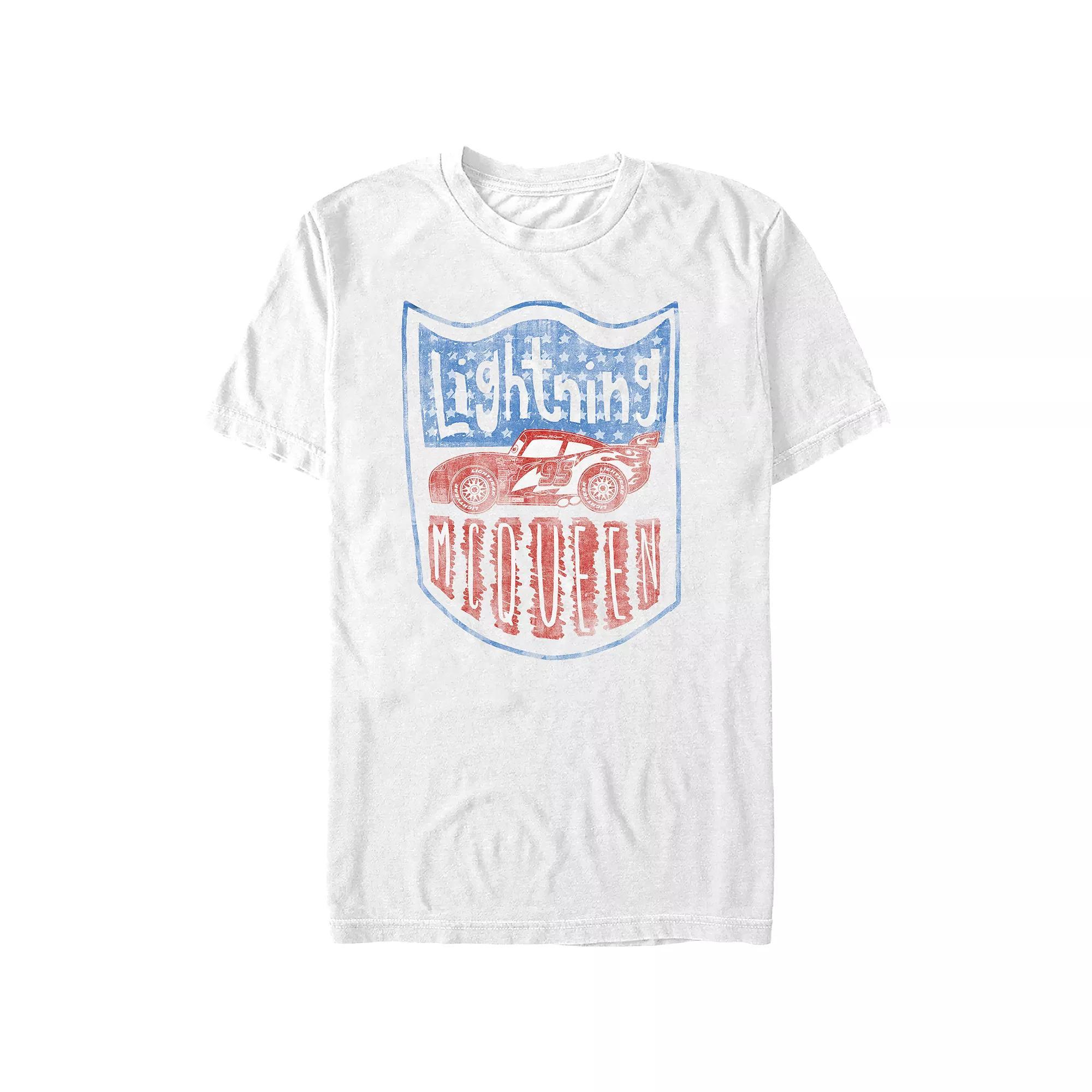 Disney's Cars Lightning McQueen Americana Badge Men's Graphic Tee, Size: Large, White Product Image