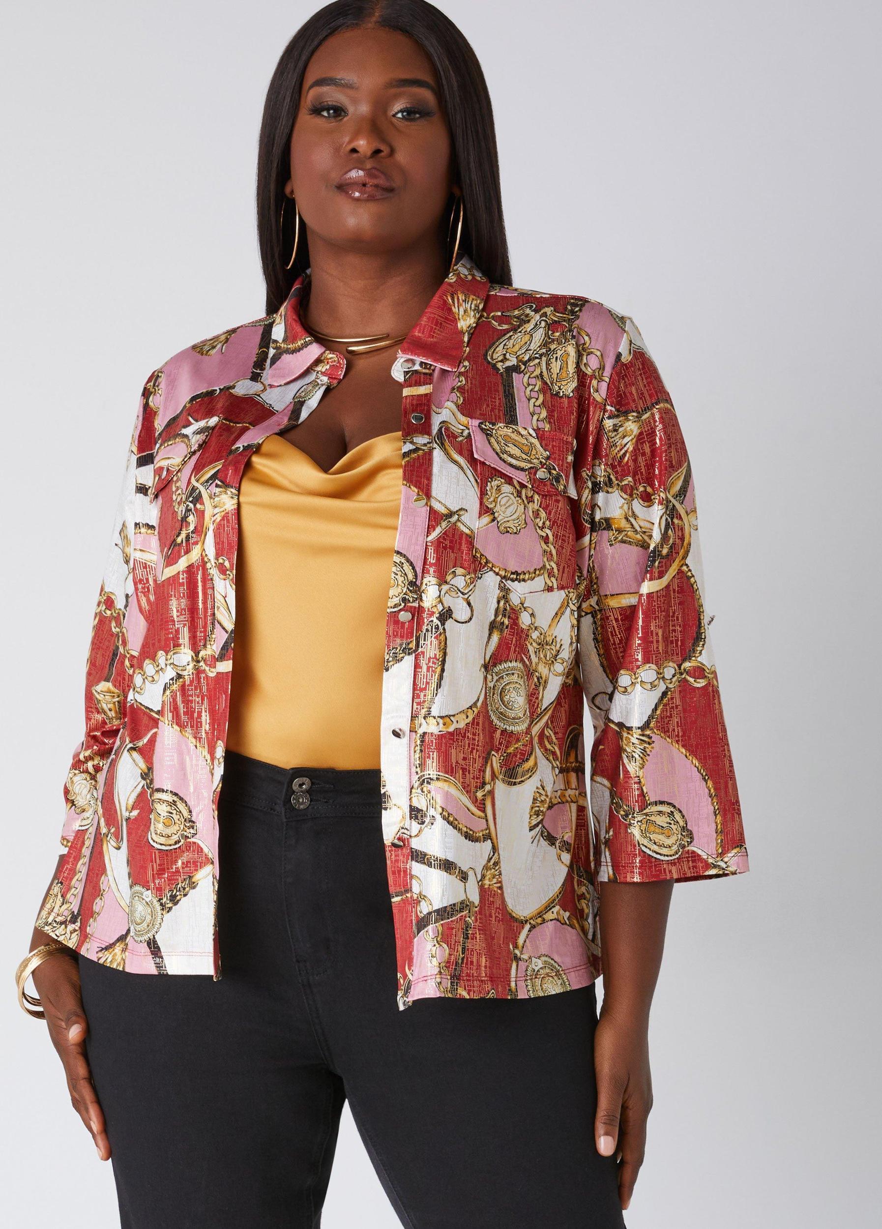 Plus Size Foiled Status Print Shirt Ashley Stewart Product Image