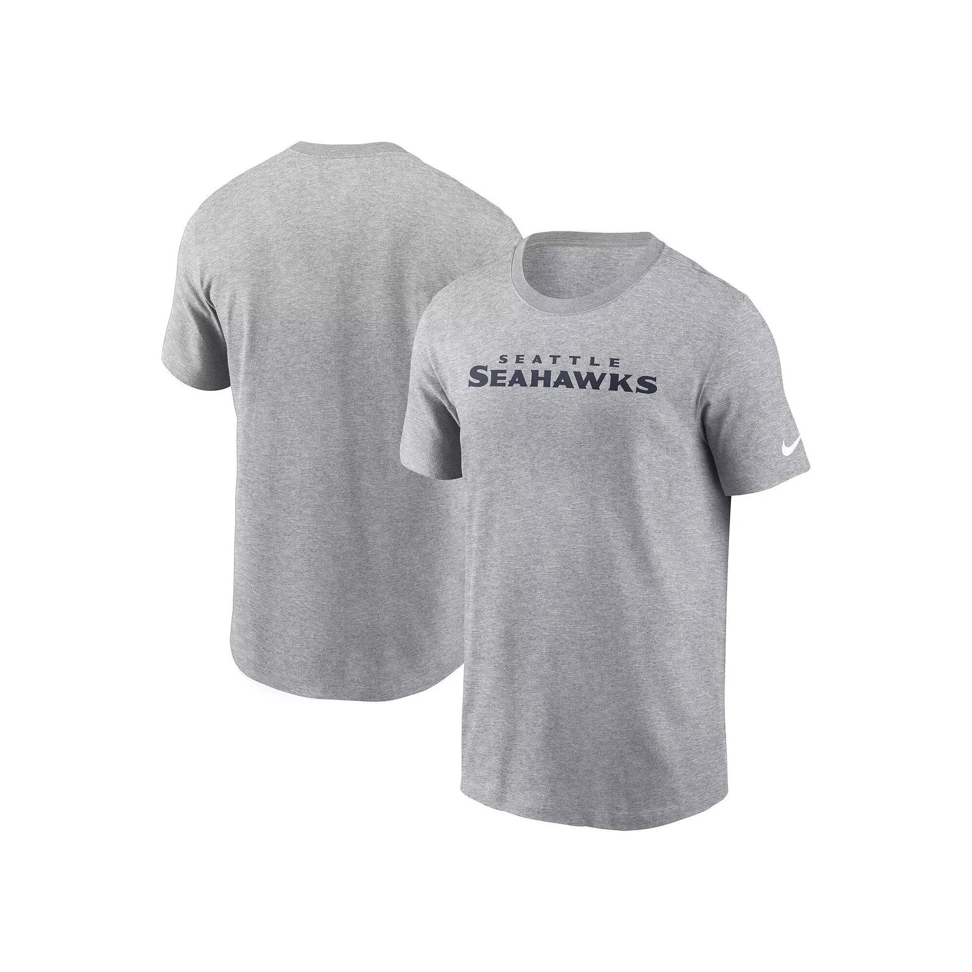 Men's Nike Heather Gray Seattle Seahawks Primetime Wordmark Essential T-Shirt, Size: 2XL, Grey Product Image
