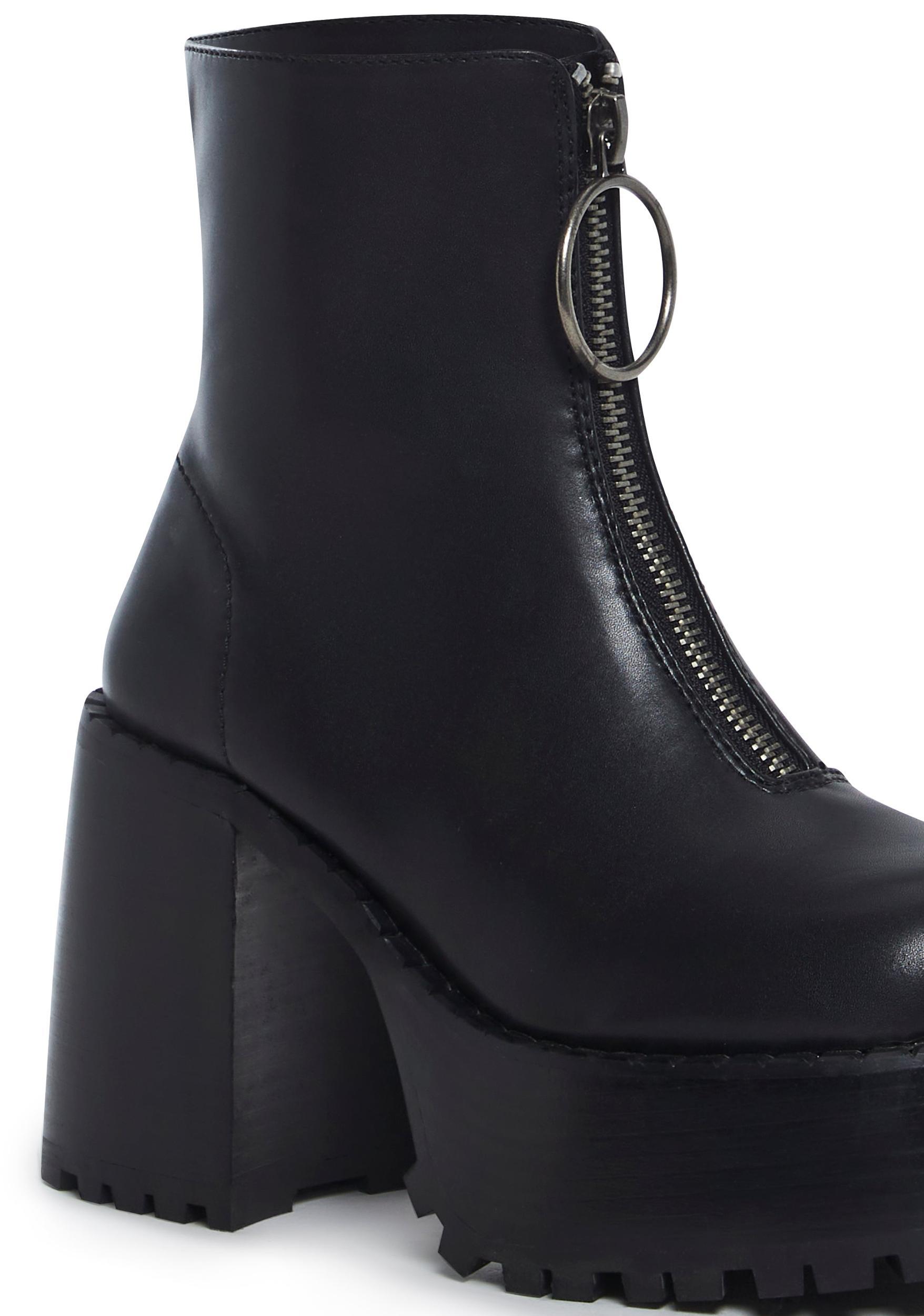 Current Mood Vegan Leather Platform Boots With Center Zipper - Black Product Image