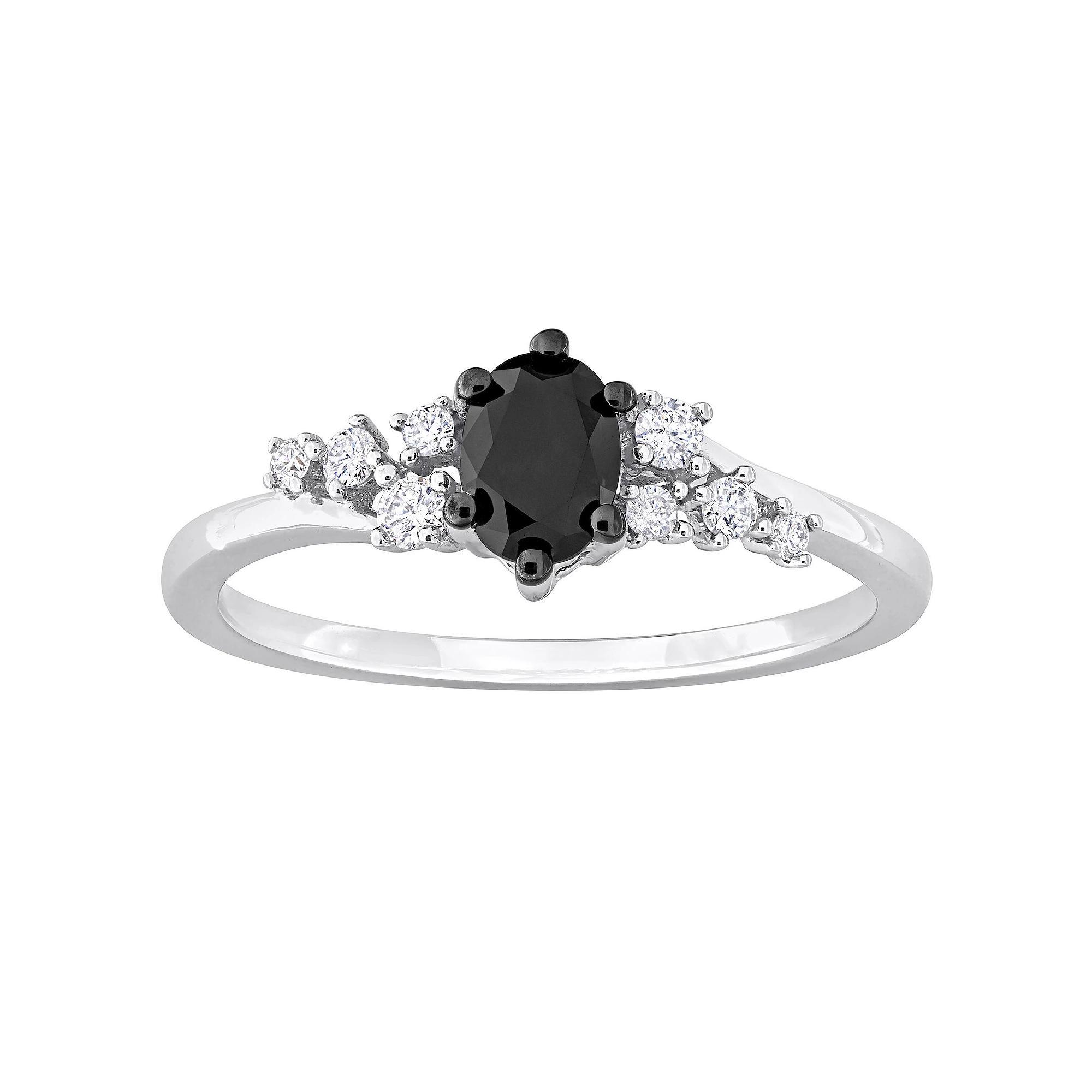 Stella Grace 14k White Gold 3/4 Carat T.W. Black & White Diamond Engagement Ring, Women's, Size: 6.50 Product Image