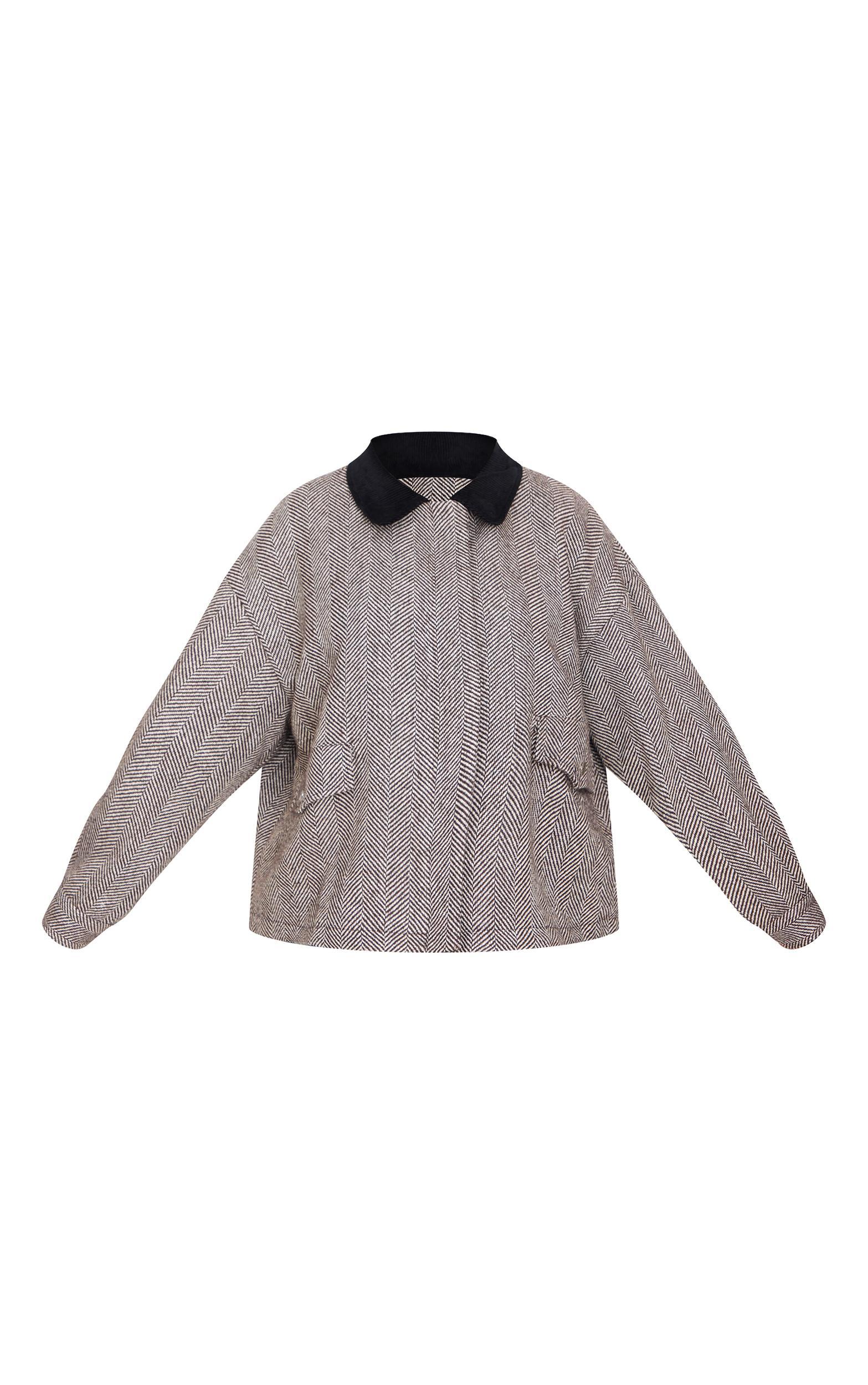 Plus Monochrome Herringbone Contrast Collar Jacket Product Image
