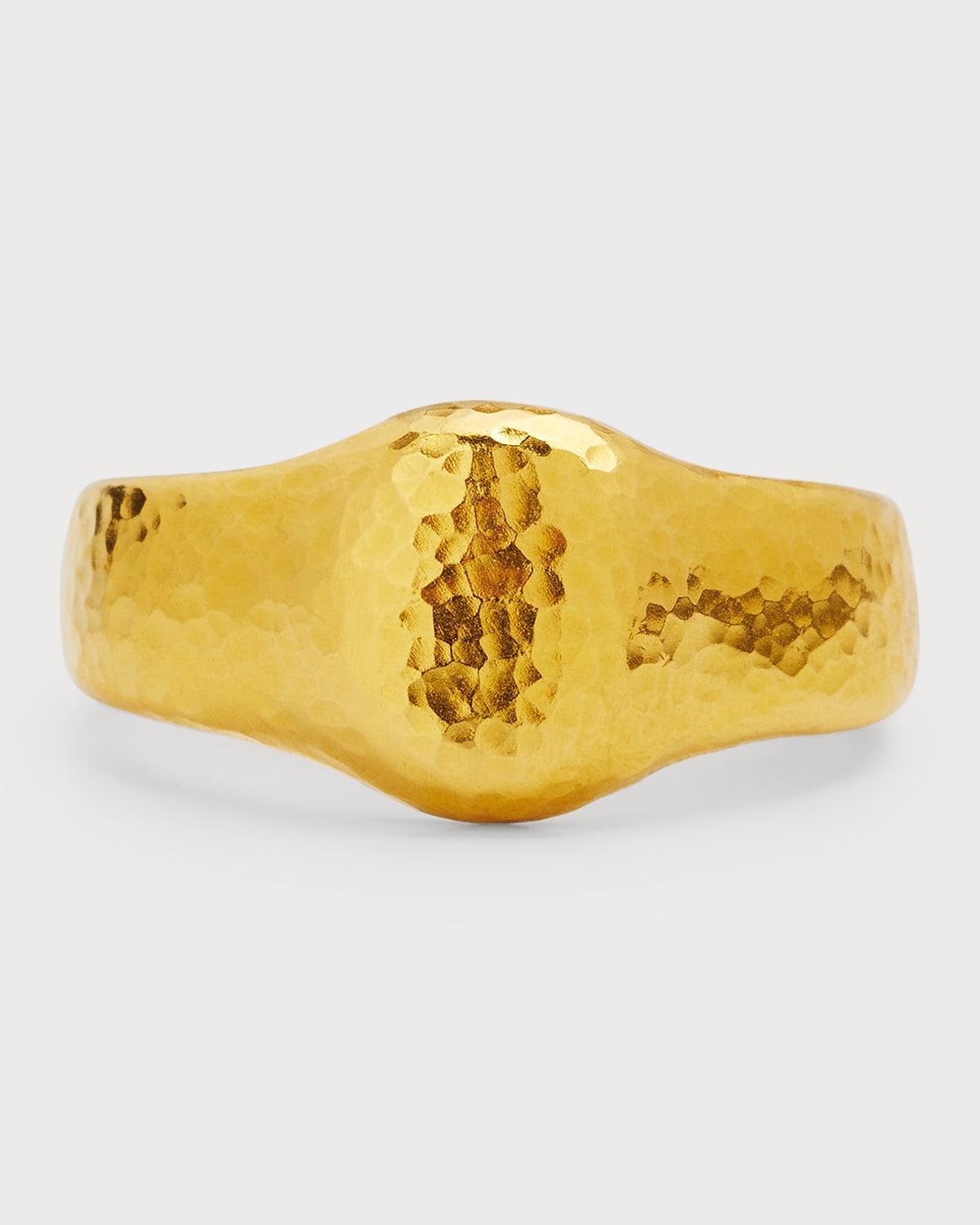 Mens Hammered 22K Yellow Gold Signet Ring Product Image