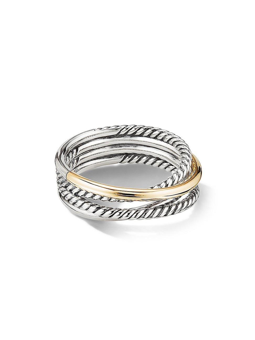 David Yurman Sterling Silver & 18K Yellow Gold Crossover Narrow Ring Product Image