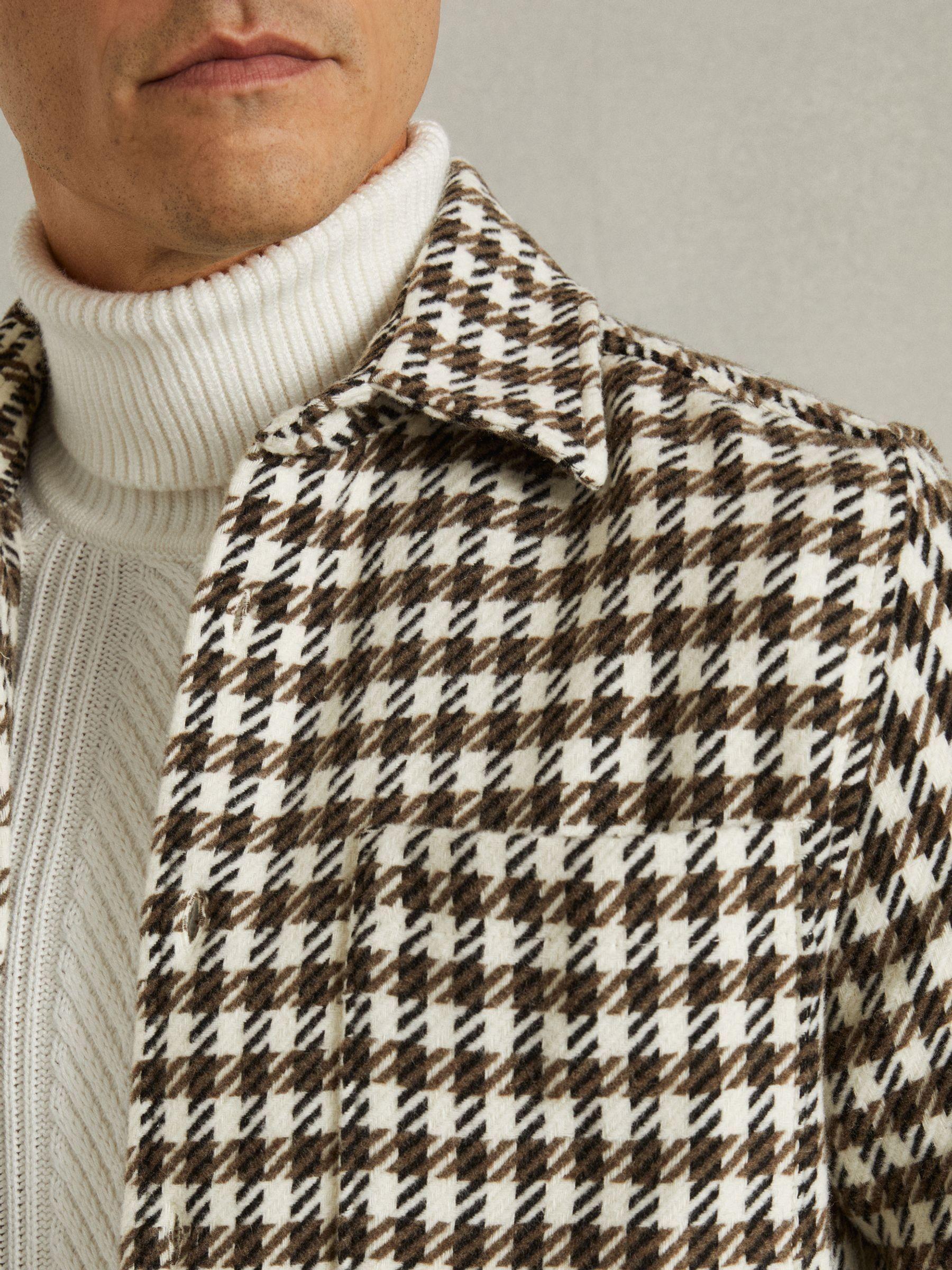 Dogtooth Overshirt with Wool in White/Brown Product Image