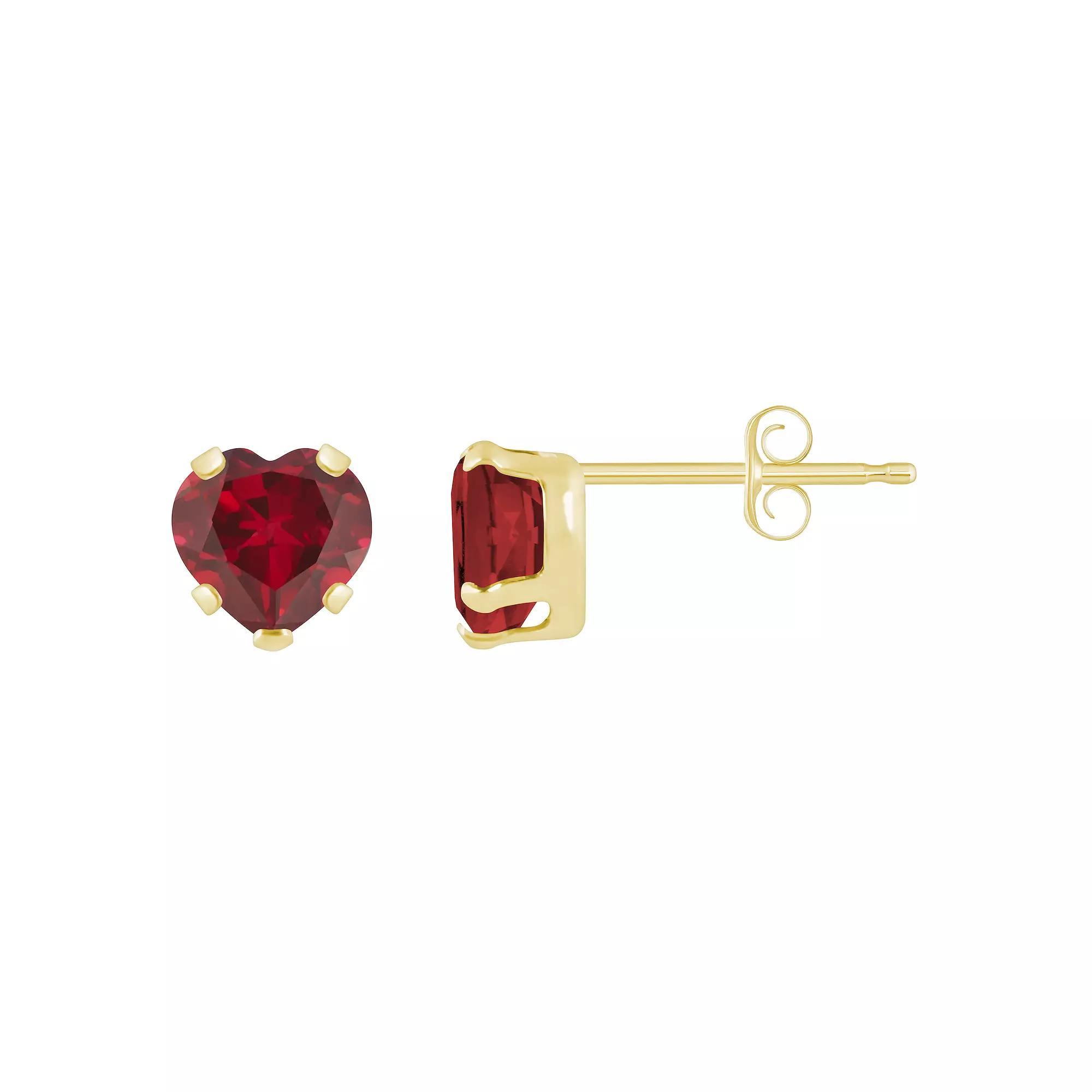 Celebration Gems 10k Gold 5 mm Heart Shape Gemstone Stud Earrings, Women's, Created Red Product Image