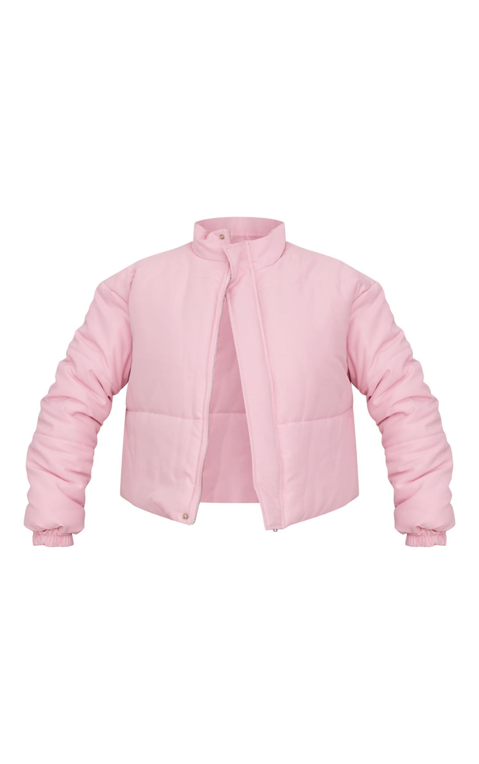 Pink Back Bow Detail Cropped Puffer Jacket Product Image
