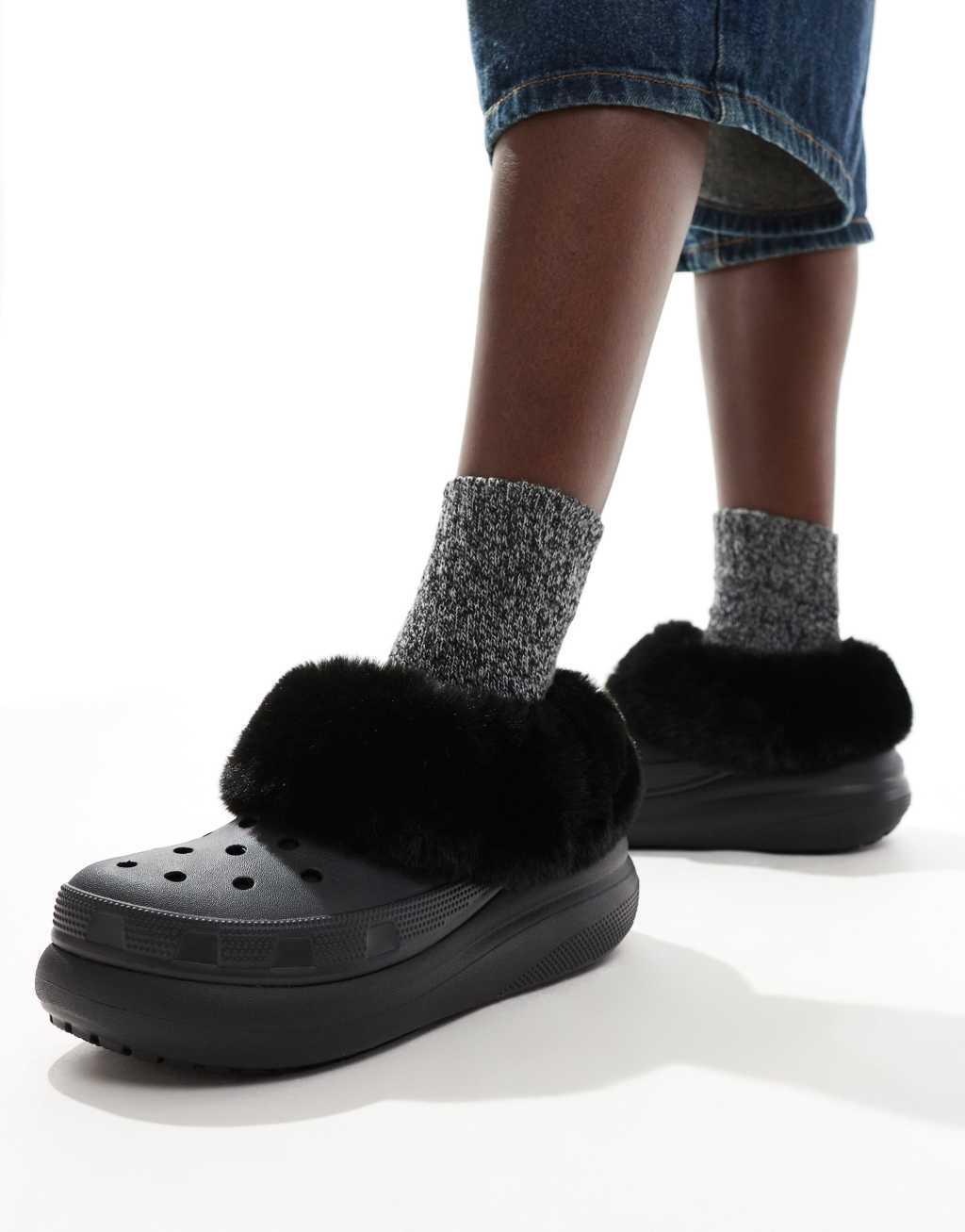 Crocs furever crush fur lined clog in black Product Image
