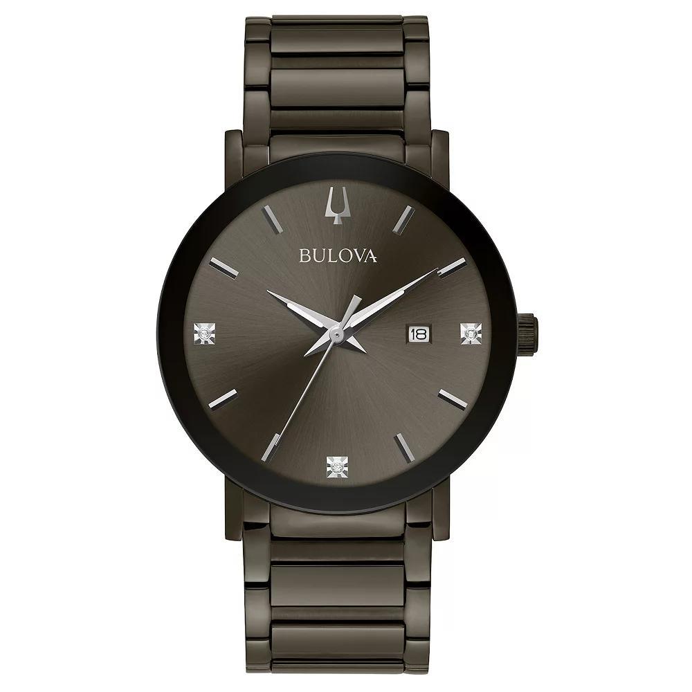 Bulova Mens Grey Stainless Steel Diamond Accent Bracelet Watch - 98D158 Gray Product Image