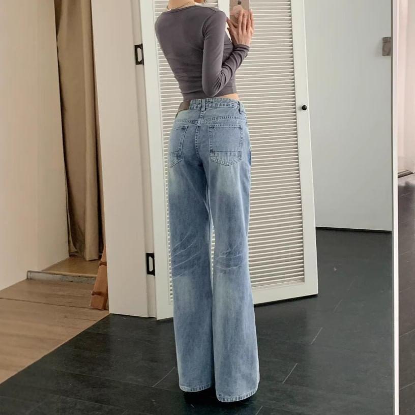 Low Waist Washed Wide Leg Jeans Product Image
