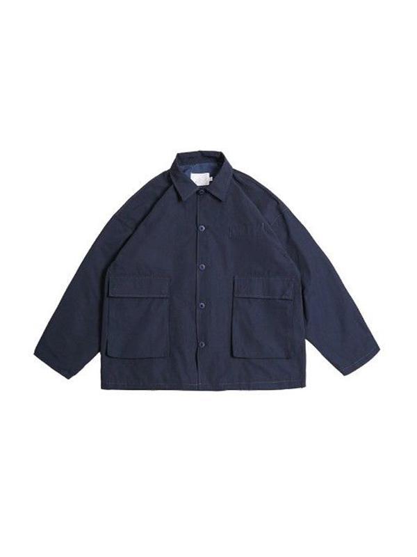 Men's Versatile Solid Color Lapel Neck Big Pocket Jacket Product Image