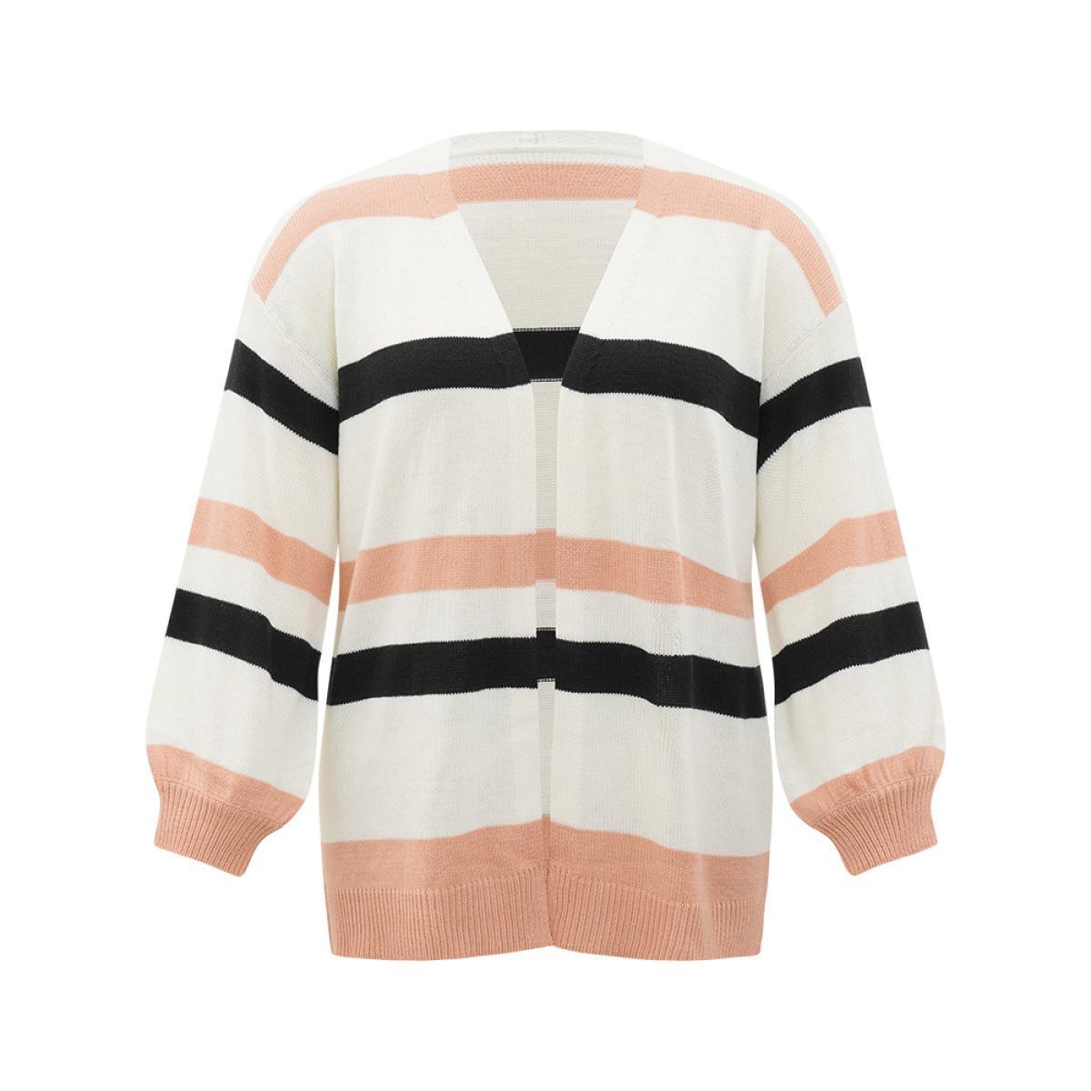 Plus Size Colorblock Contrast Elastic Cuffs Open Front Cardigan Multicolor Women Casual Loose Long Sleeve Dailywear Cardigans BloomChic 18-20/2X Product Image