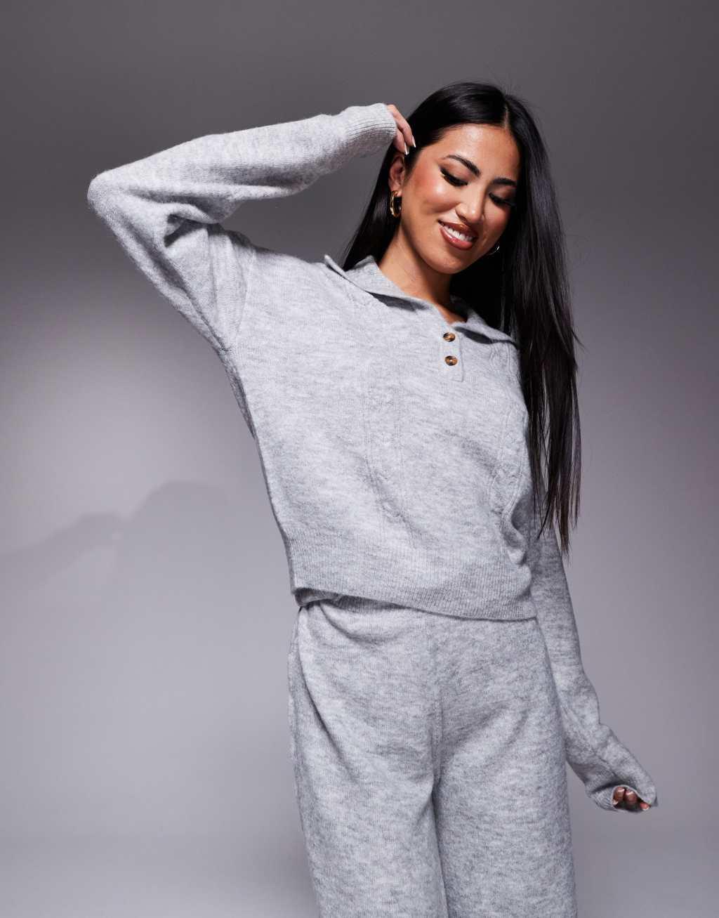 ASOS DESIGN lounge cable knit sweater and pants set in gray Product Image