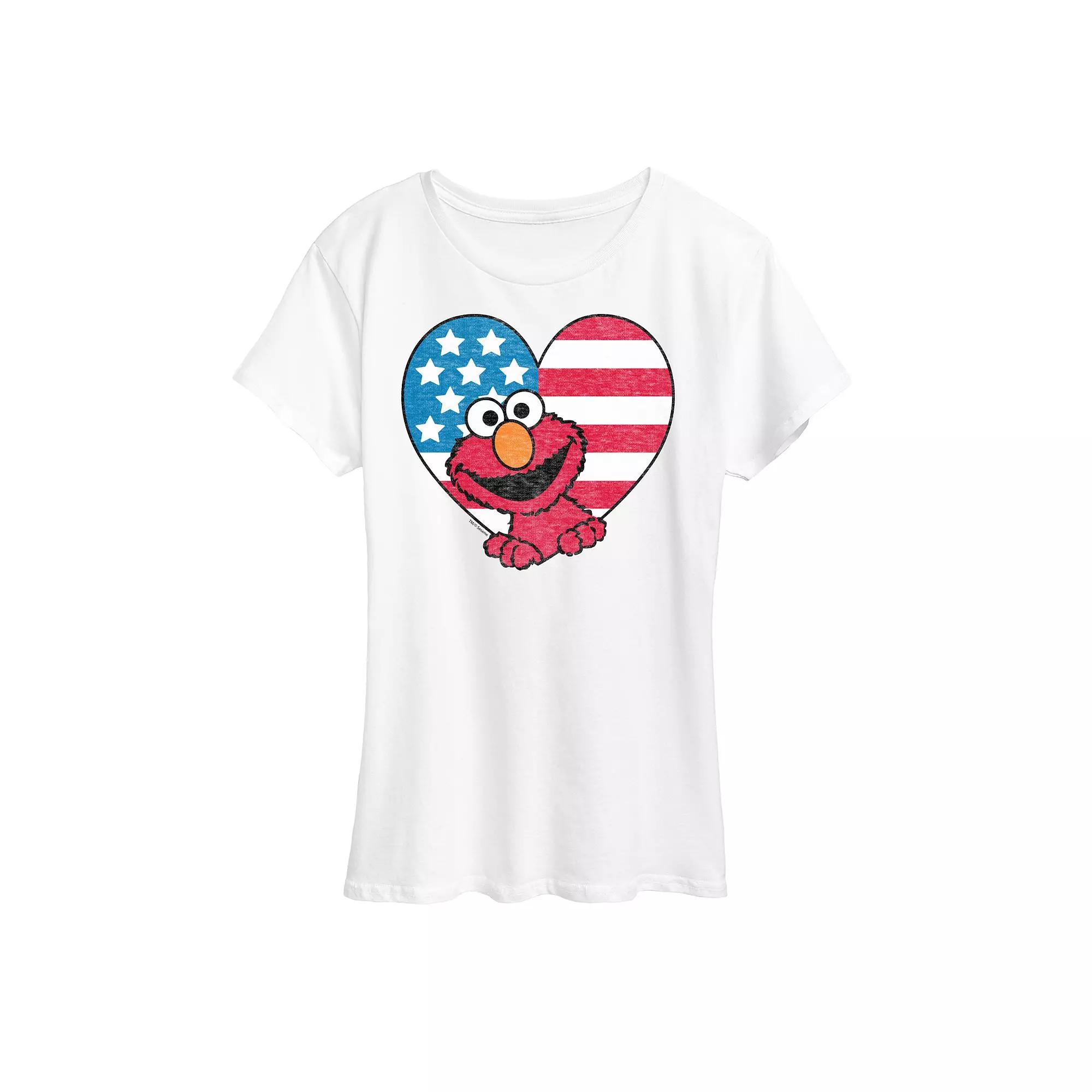 Womens Sesame Street Elmo Flag Heart Graphic Tee Product Image