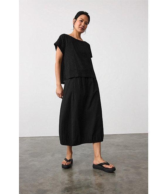 Eileen Fisher Crinkle Organic Cotton Blend Elastic Waist Lantern Midi Skirt Product Image
