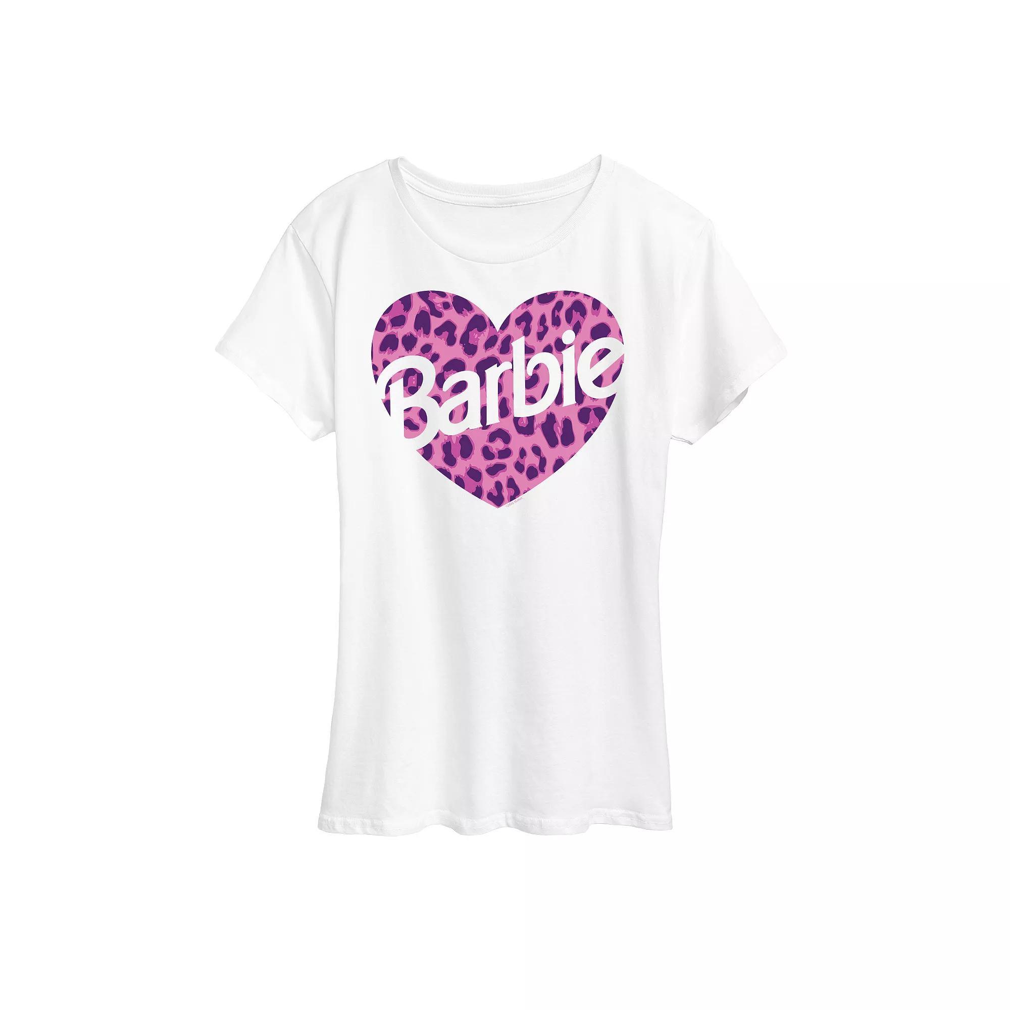 Womens Barbie Leopard Heart Logo Graphic Tee, Girls Product Image