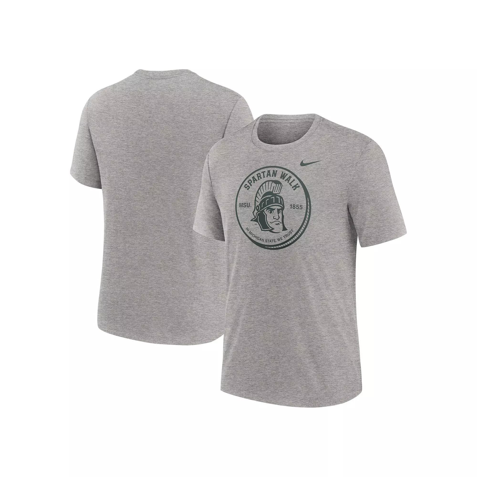Men's Nike Heather Gray Michigan State Spartans Local Campus Time Honored Tradition Tri-Blend T-Shirt, Size: Medium, Grey Product Image