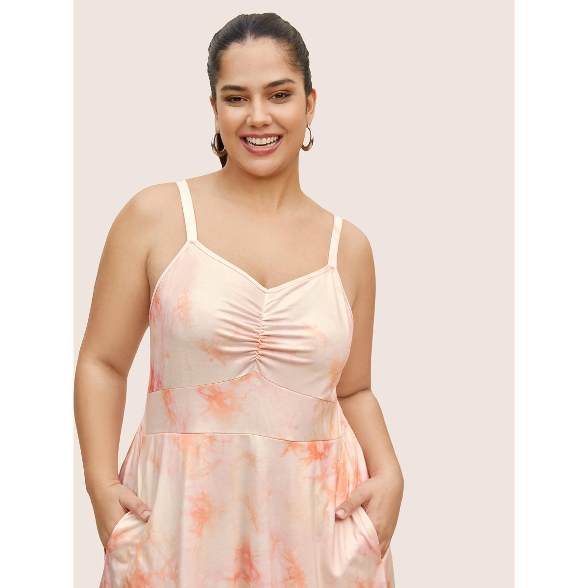 Plus Size Gradient Dyeing Shirred Ruched Cami Dress Crepe Women Casual Heart neckline Sleeveless Curvy BloomChic 22-24/3X Product Image