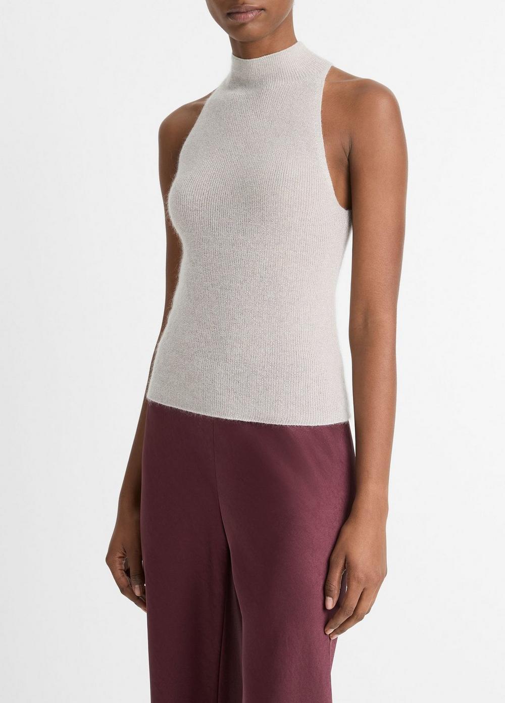 Womens Italian Metallic Alpaca-Blend Mock-Neck Tank, Black Metallic, Size L Vince Product Image