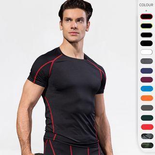 Short-Sleeve Crew Neck Striped Sports T-Shirt Product Image